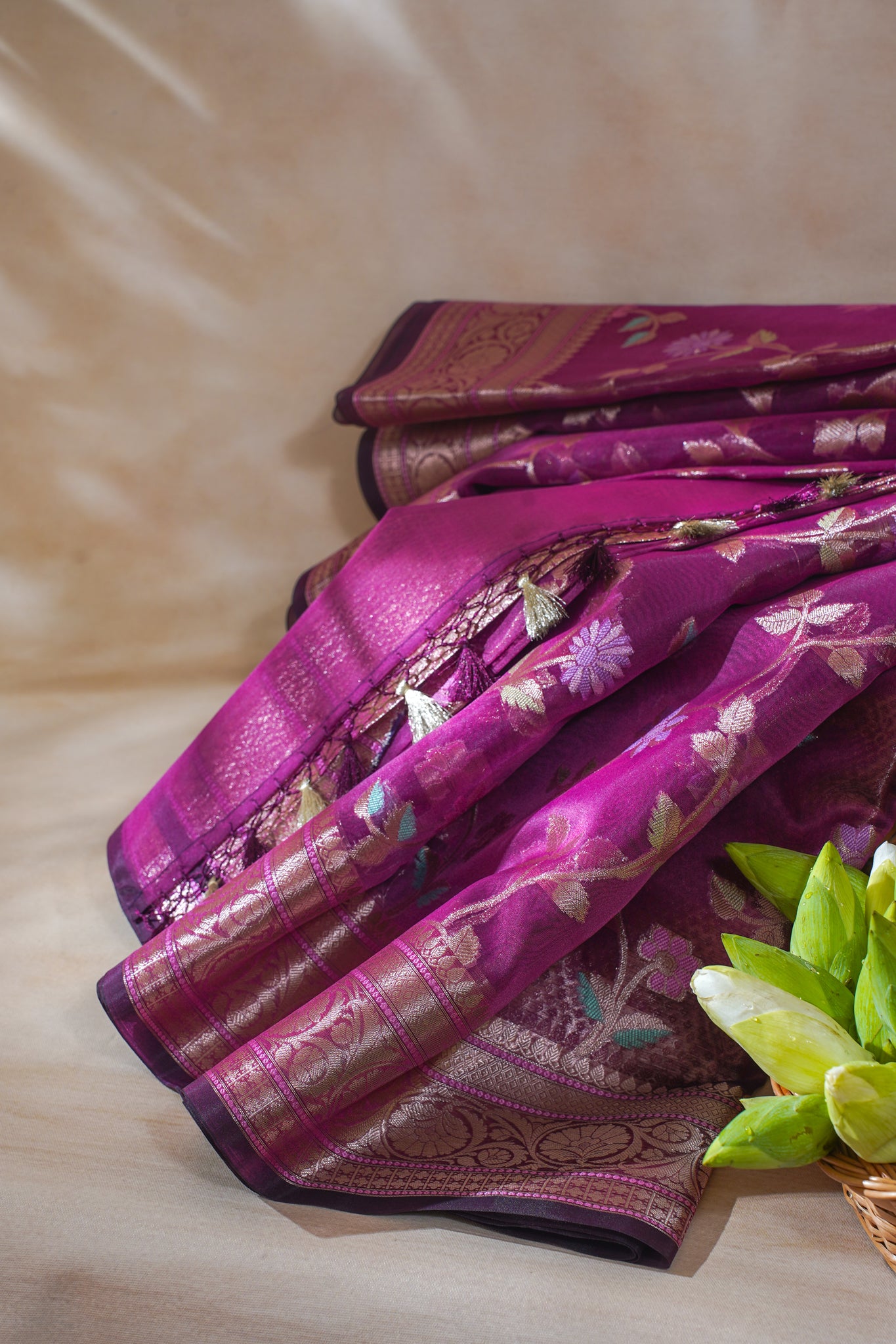 Magenta Organza Banarasi Tilfi Minakari Jaal Saree