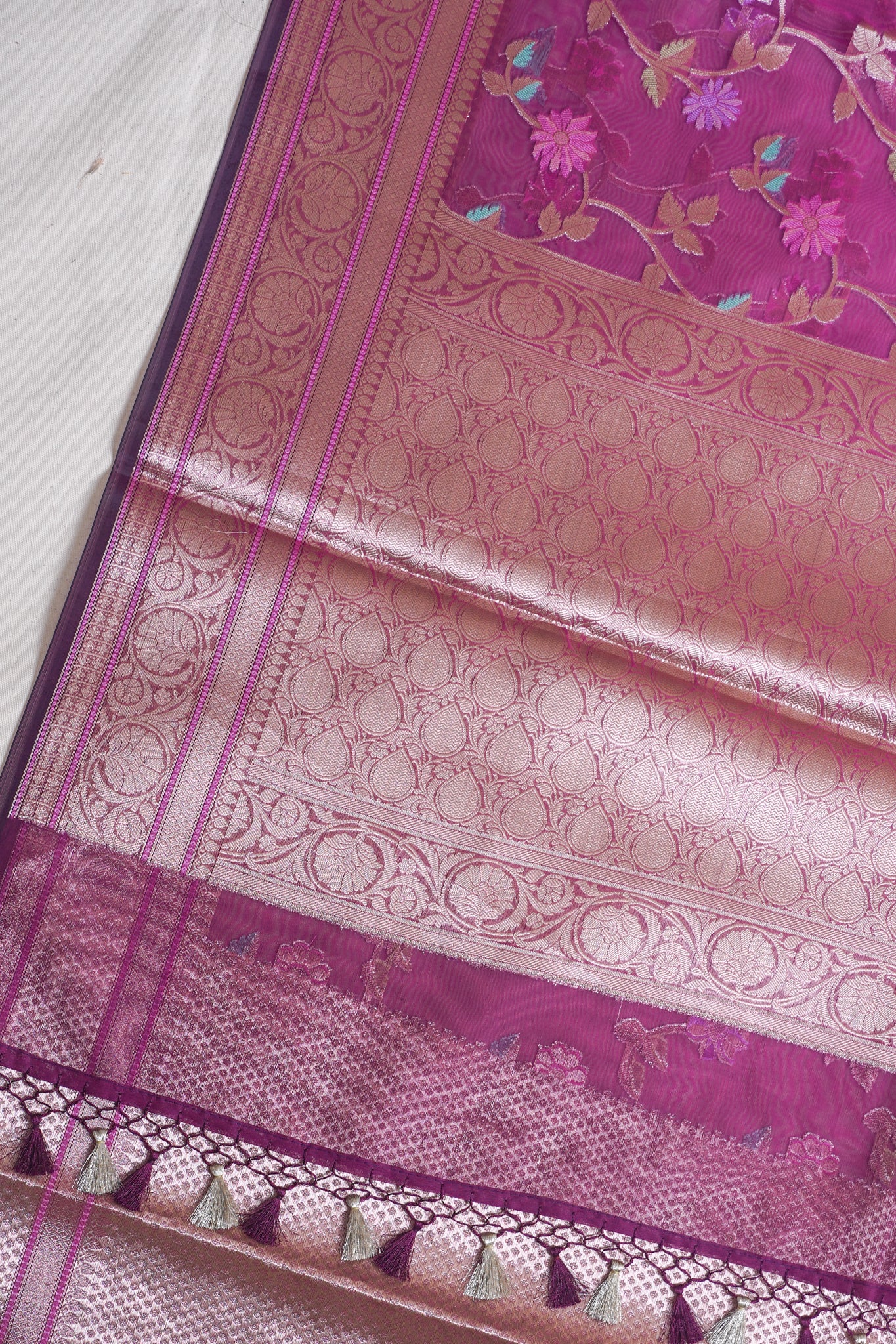Magenta Organza Banarasi Tilfi Minakari Jaal Saree