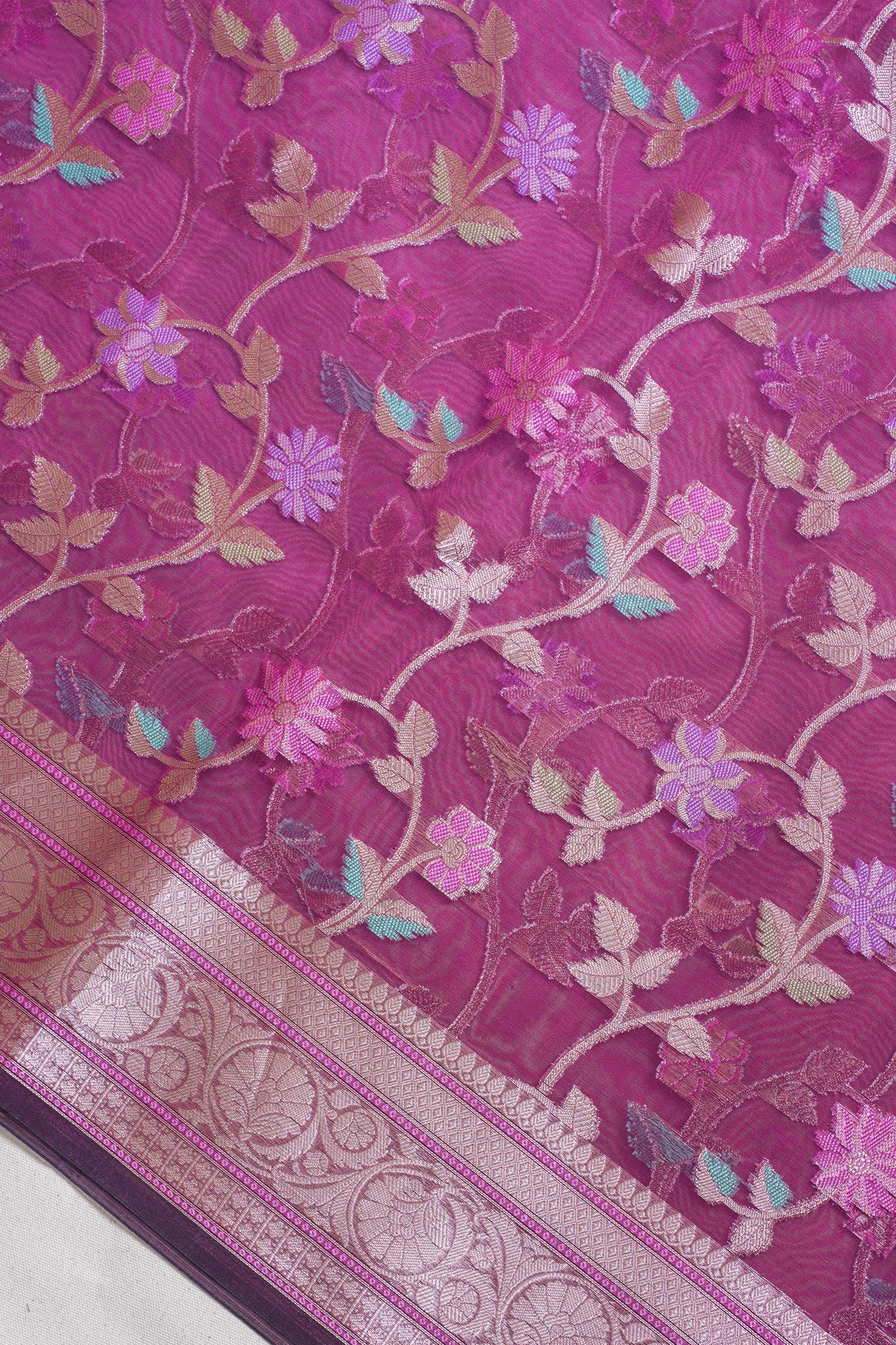 Magenta Organza Banarasi Tilfi Minakari Jaal Saree