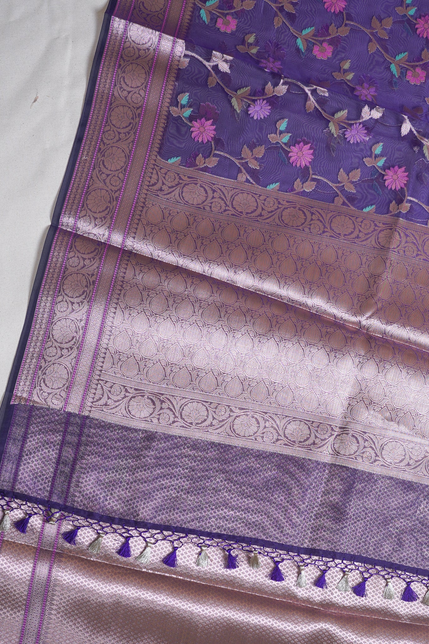 Purple Organza Banarasi Tilfi Minakari Jaal Saree