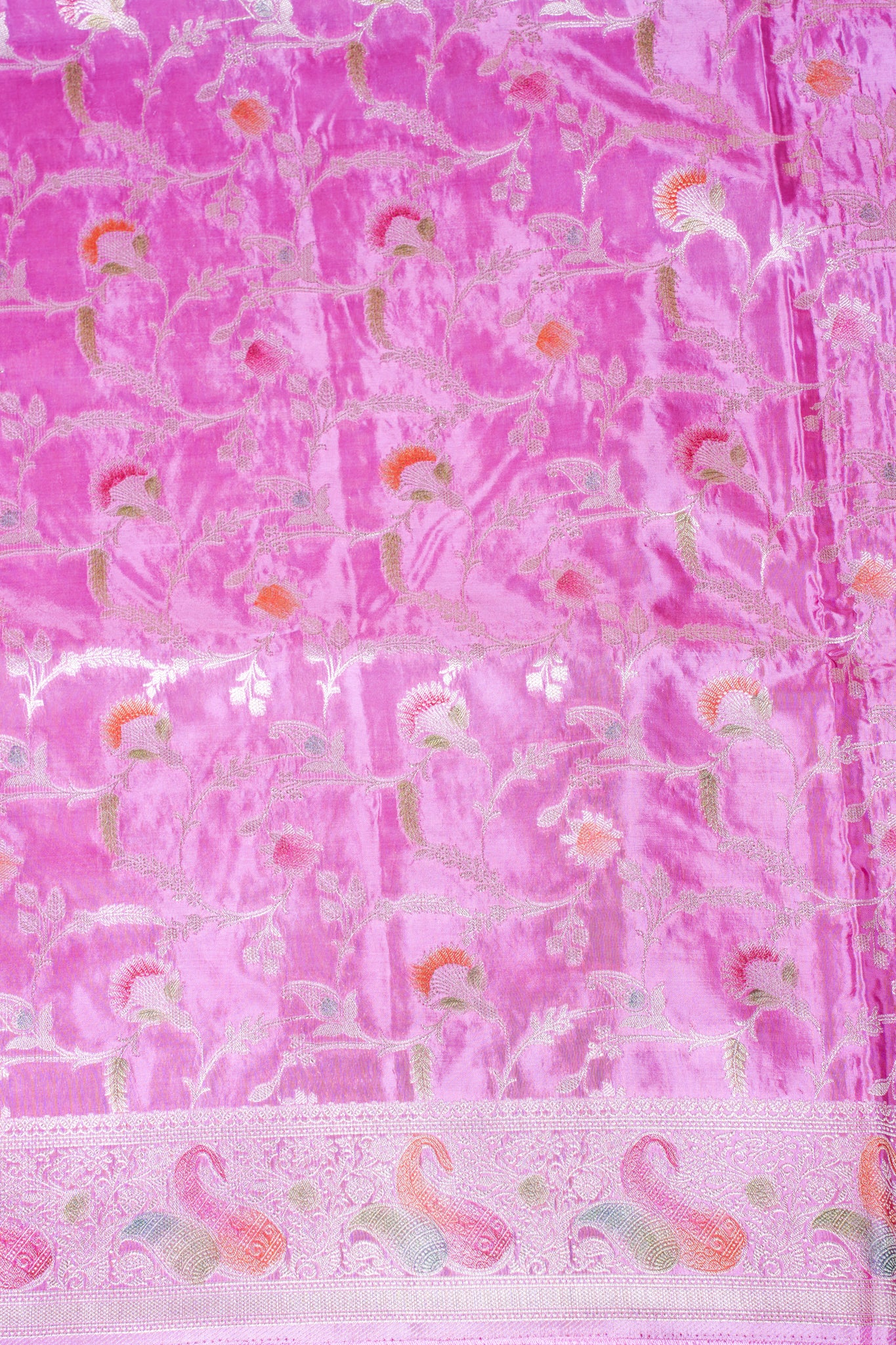 Rani Pink Chinnon Silk Minakari Jaal Saree