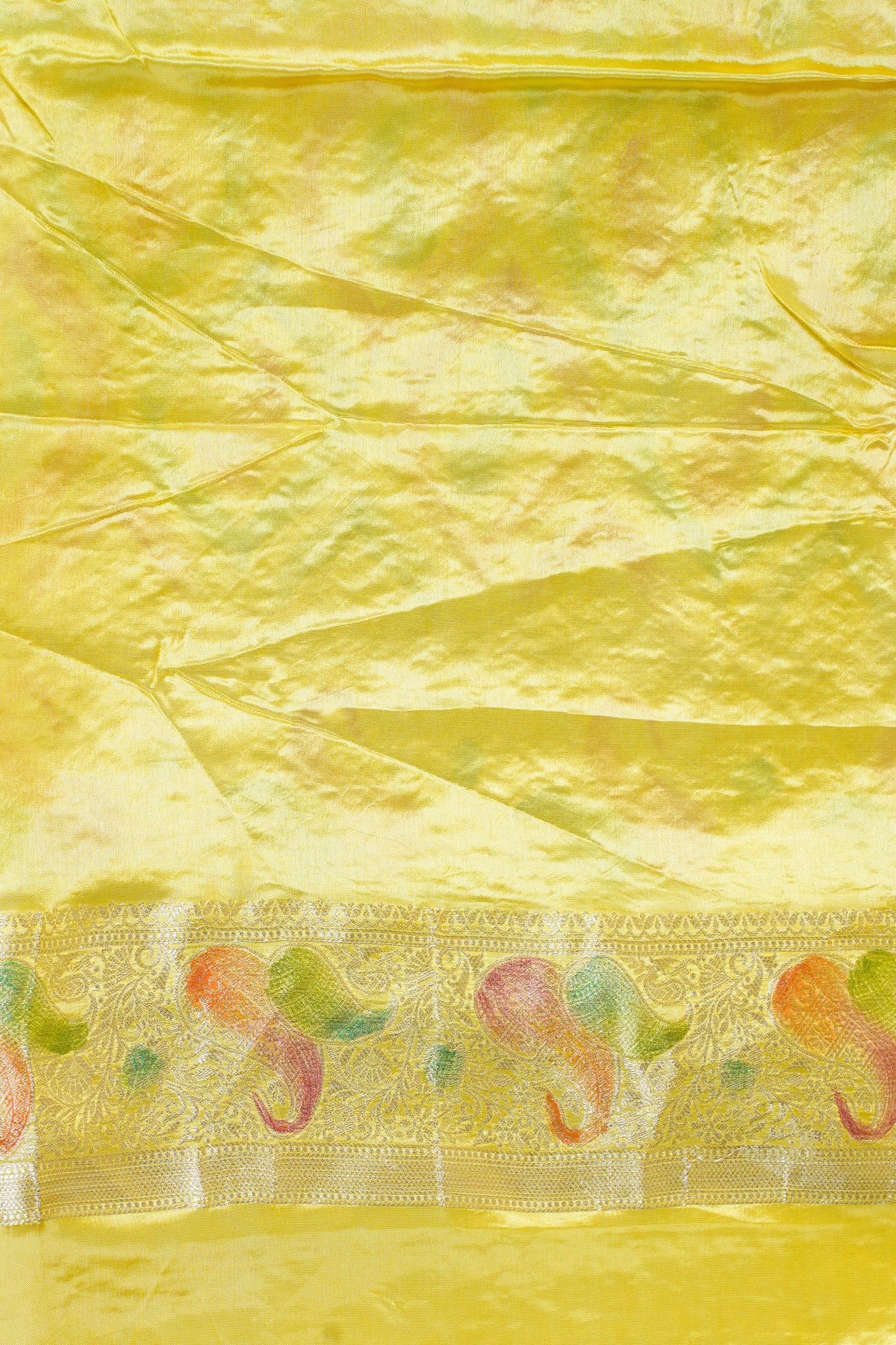 Sunshine Yellow Chinnon Silk Minakari Jaal Saree