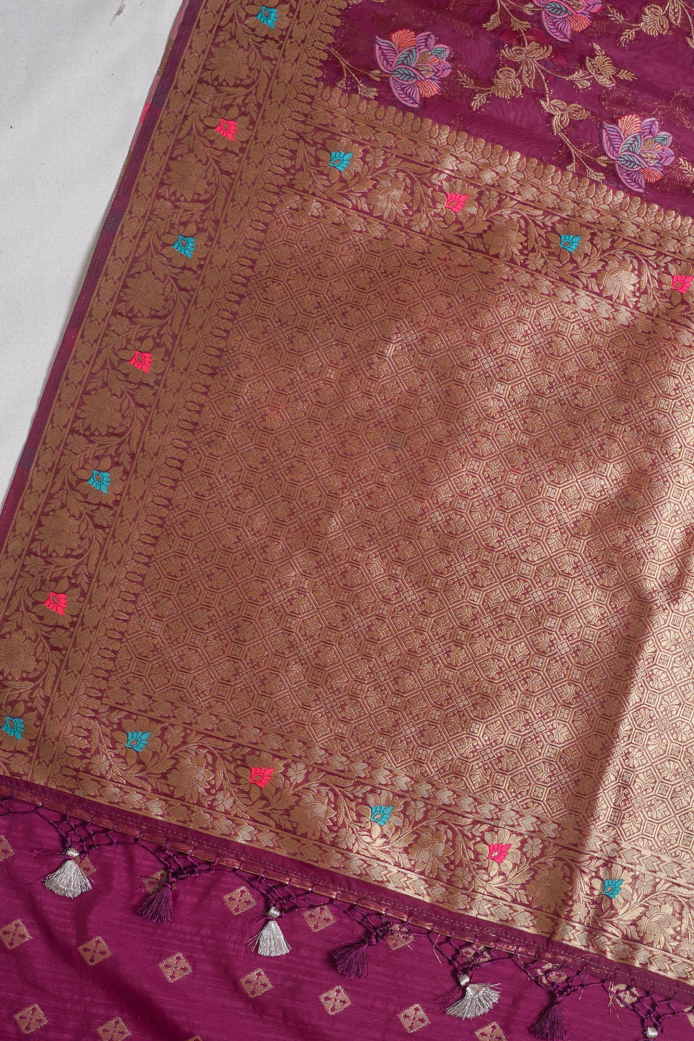 Wine Maroon Organza Minakari Jaal Saree