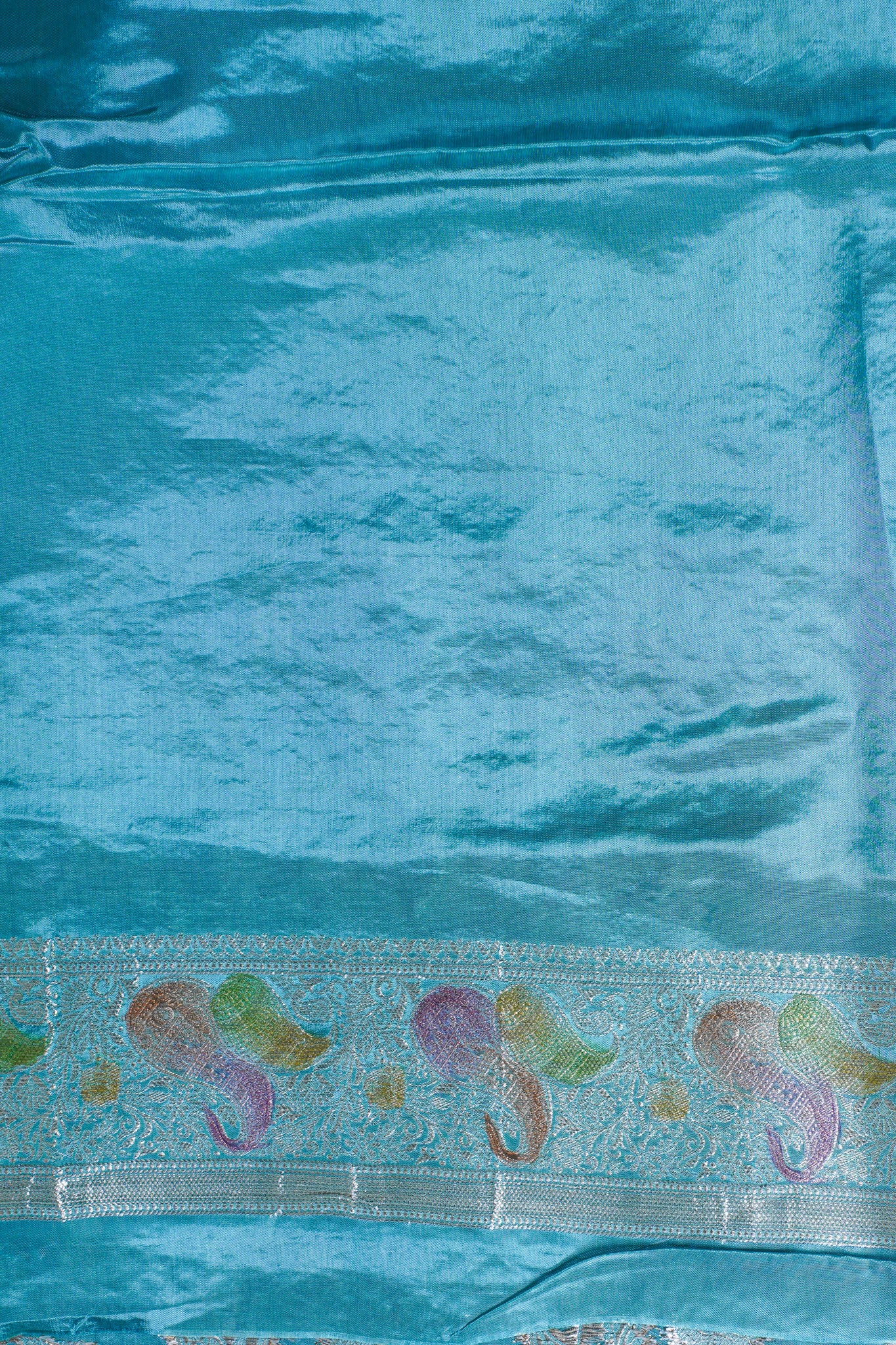 Sky Blue Chinnon Silk Minakari Jaal Saree