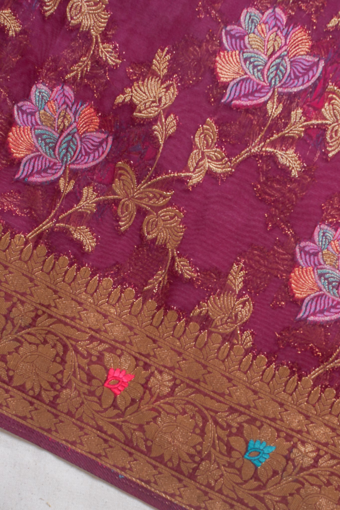 Wine Maroon Organza Minakari Jaal Saree