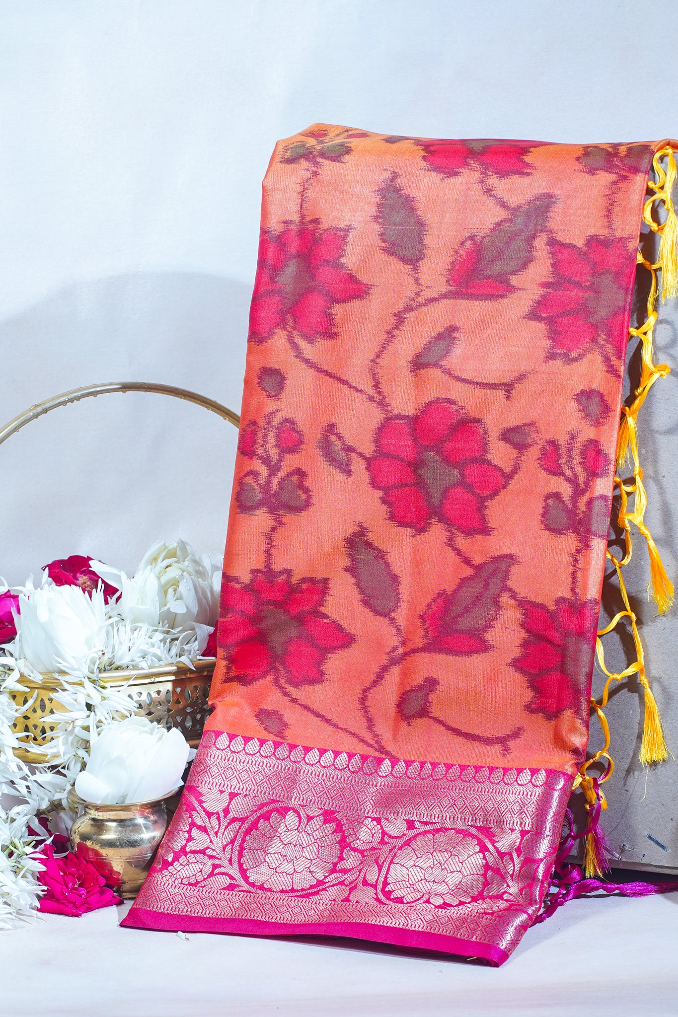 Orange Banarasi Pothampalli Saree