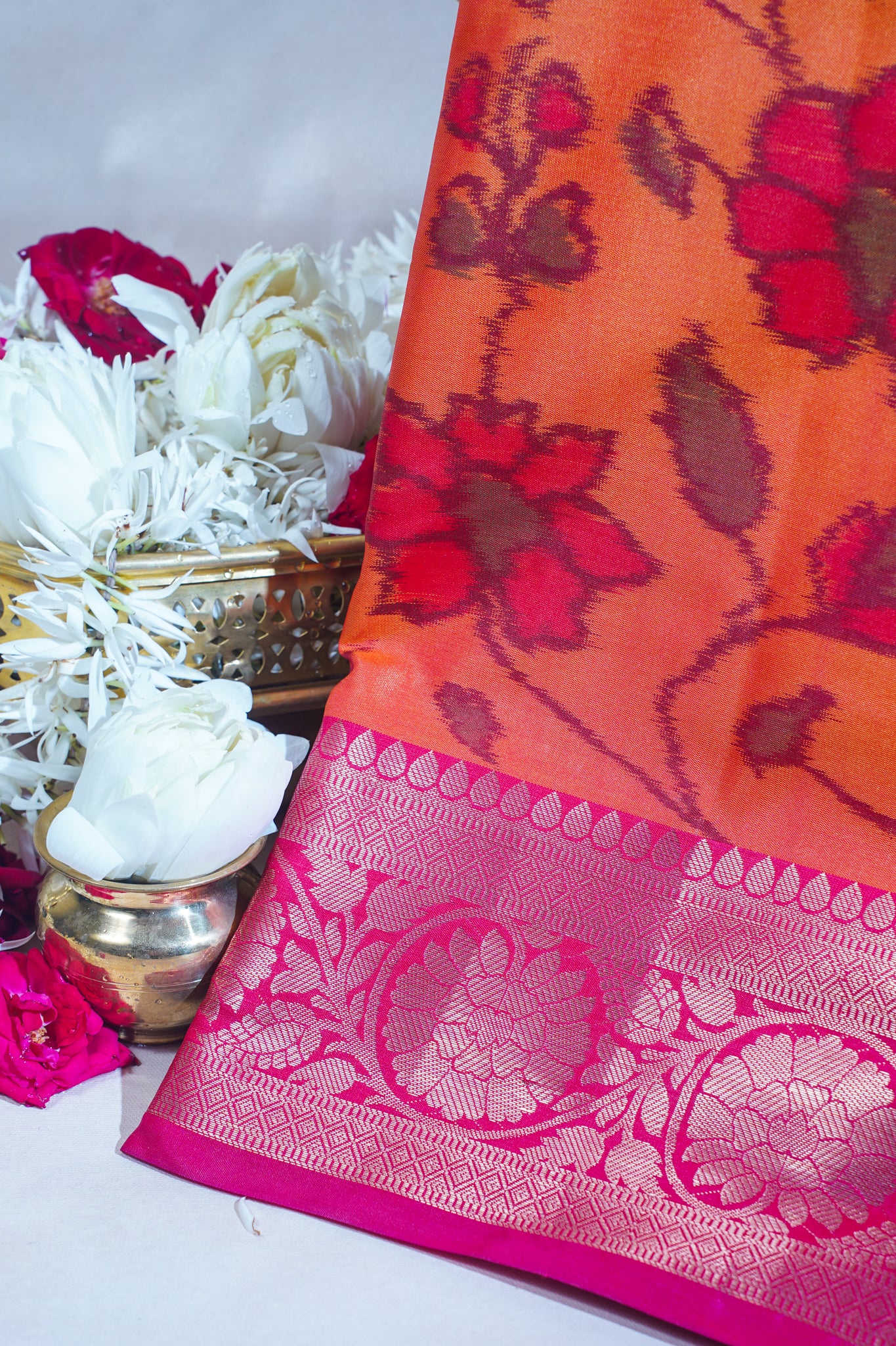 Orange Banarasi Pothampalli Saree