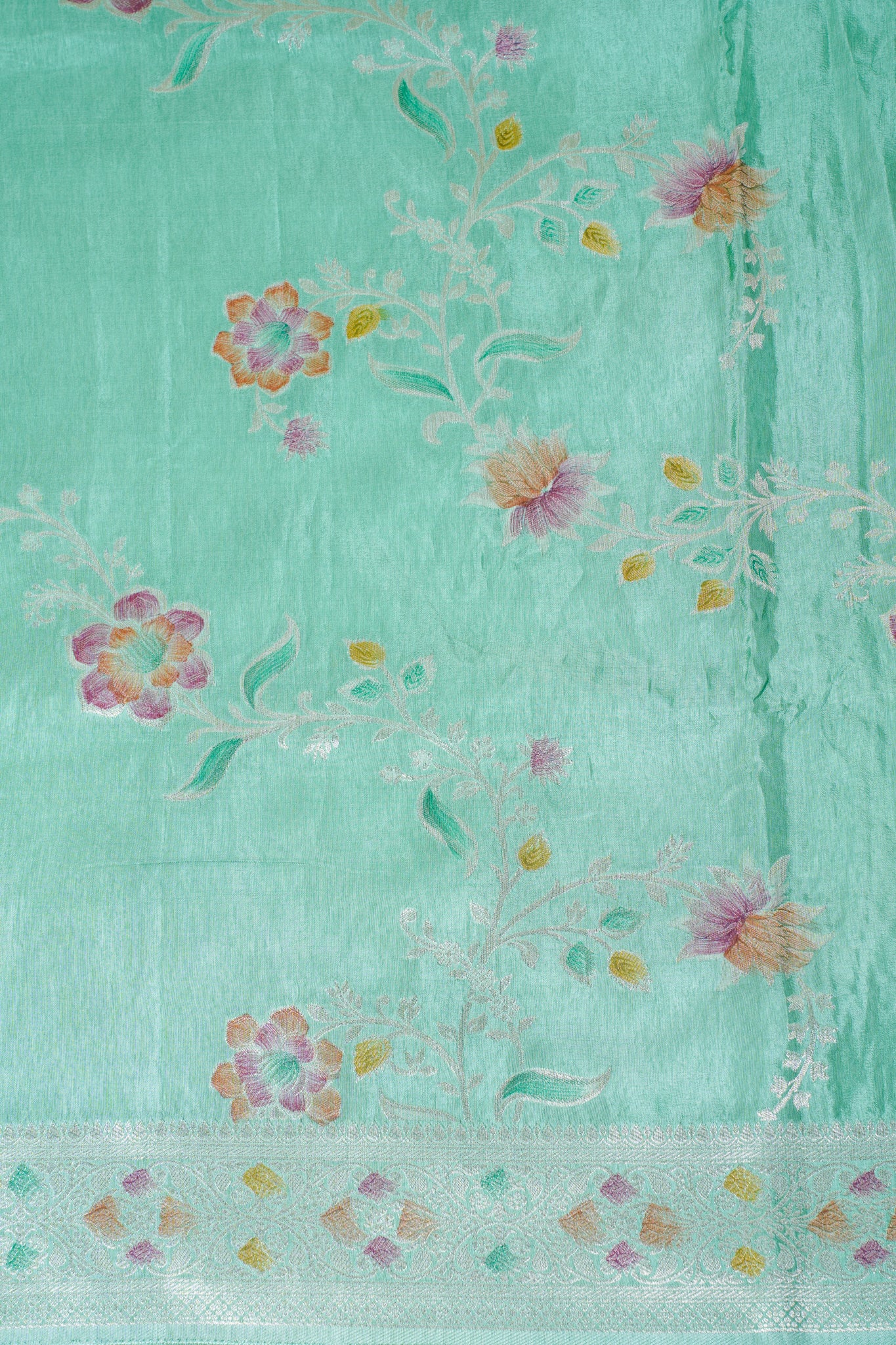 Sea Green Chinnon Silk Minakari Jaal Saree