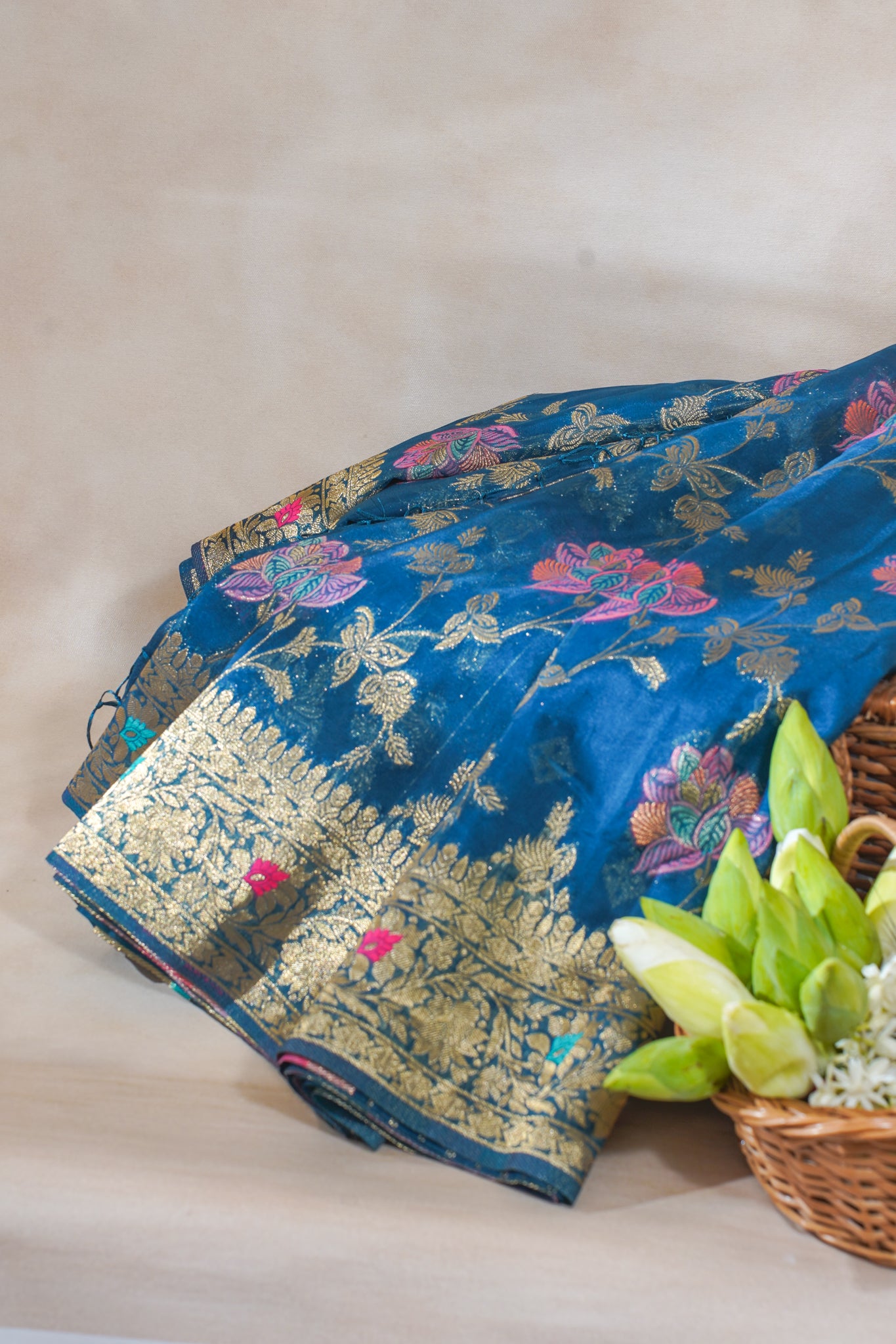 Royal Blue Organza Minakari Jaal Saree
