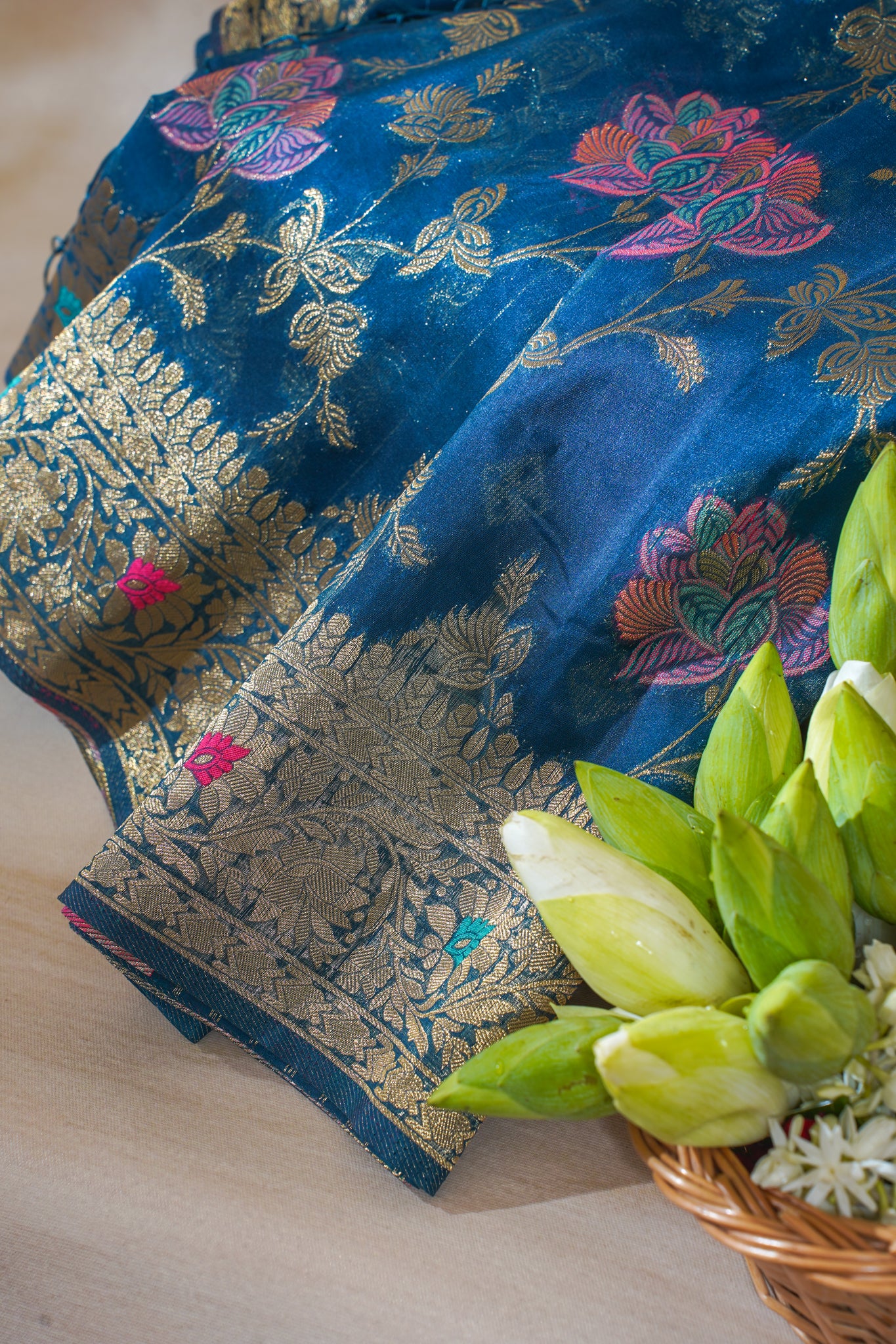 Royal Blue Organza Minakari Jaal Saree