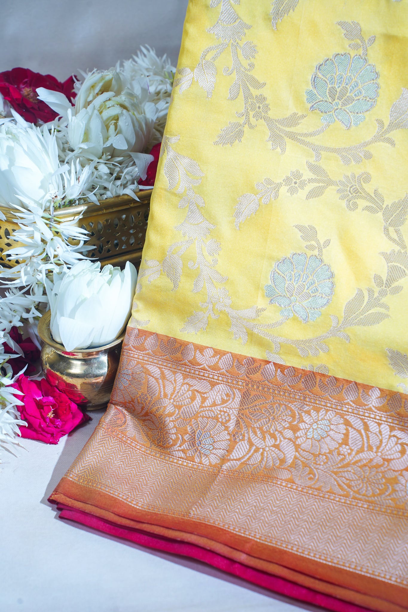 Yellow Banarasi Katan Alfi Jaal Saree