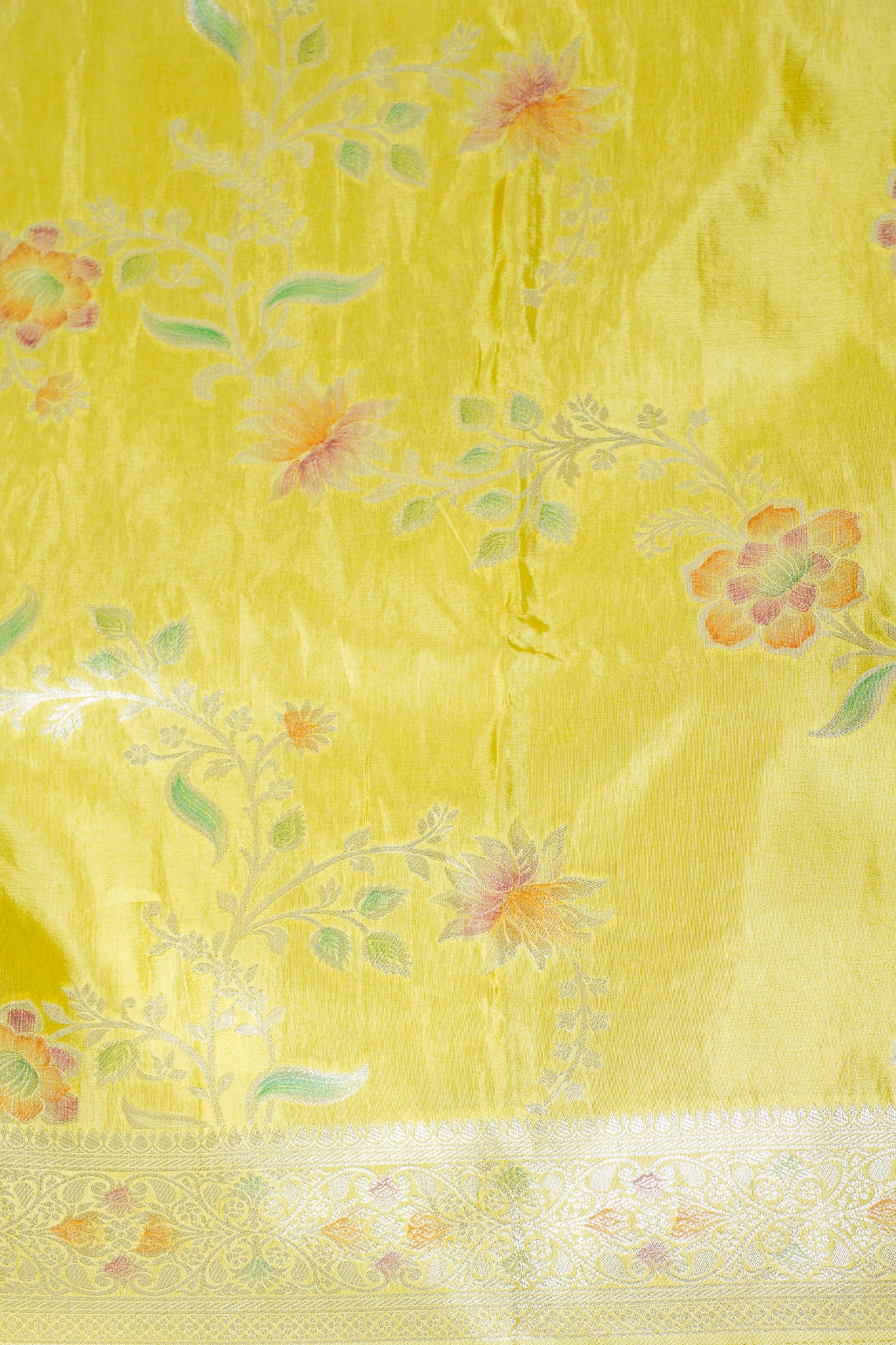Sunshine Yellow Chinya Silk Minakari Jaal Saree