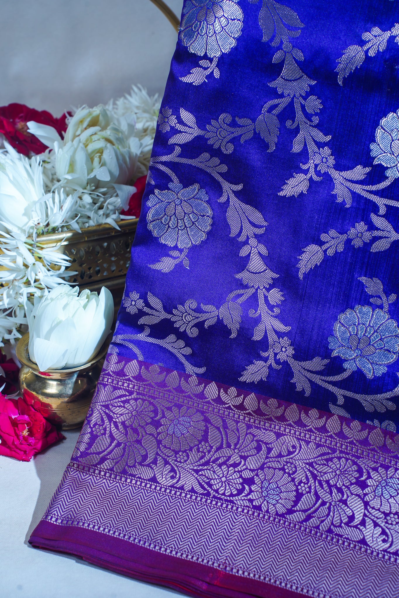 Deep Blue Banarasi Katan Alfi Jaal Saree