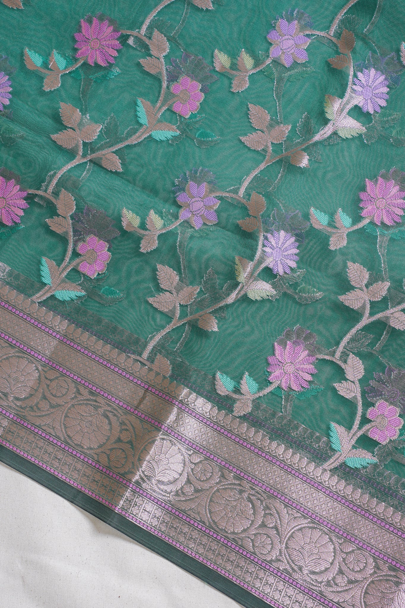 Green Organza Banarasi Tilfi Minakari Jaal Saree