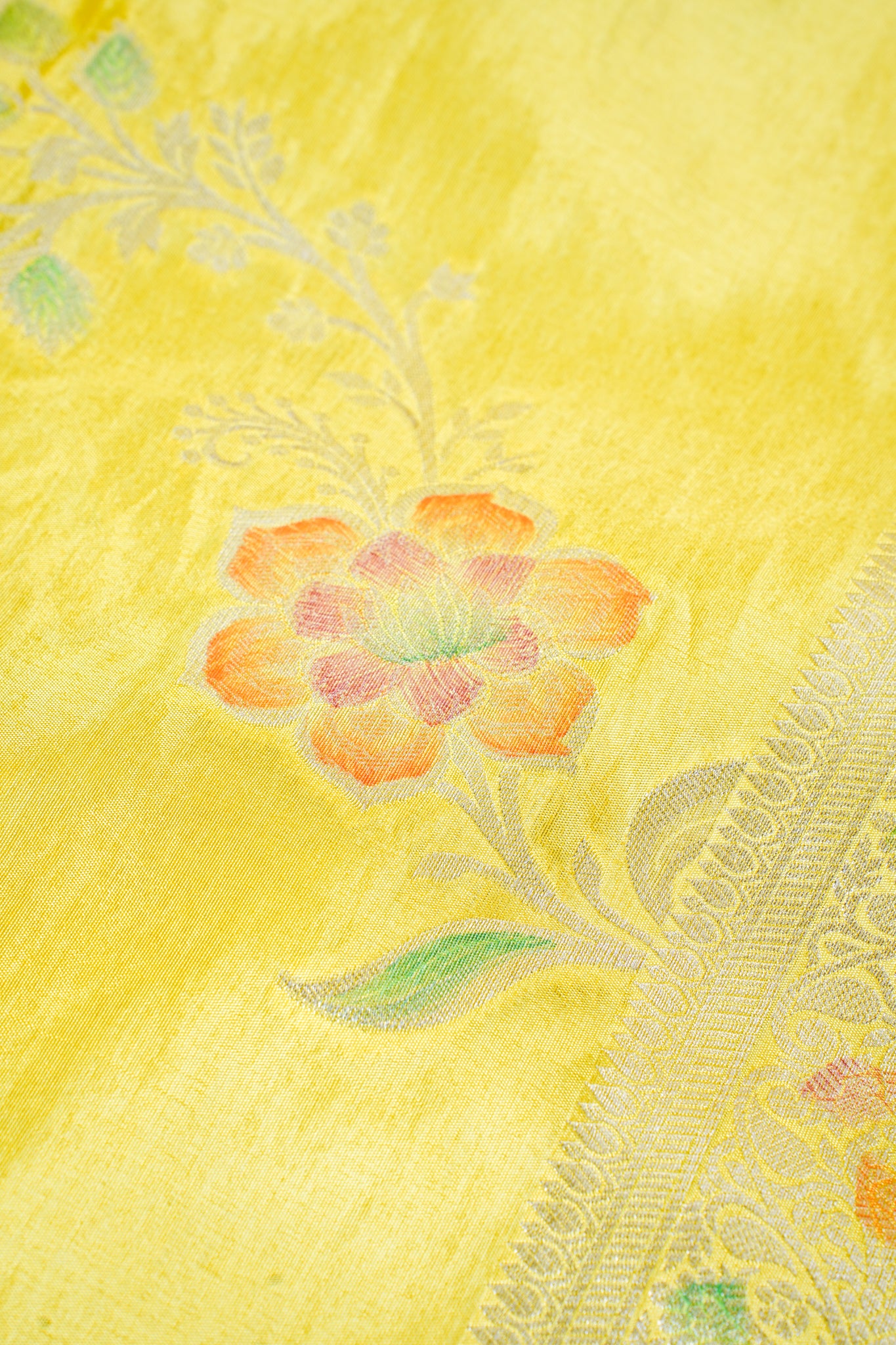 Sunshine Yellow Chinya Silk Minakari Jaal Saree