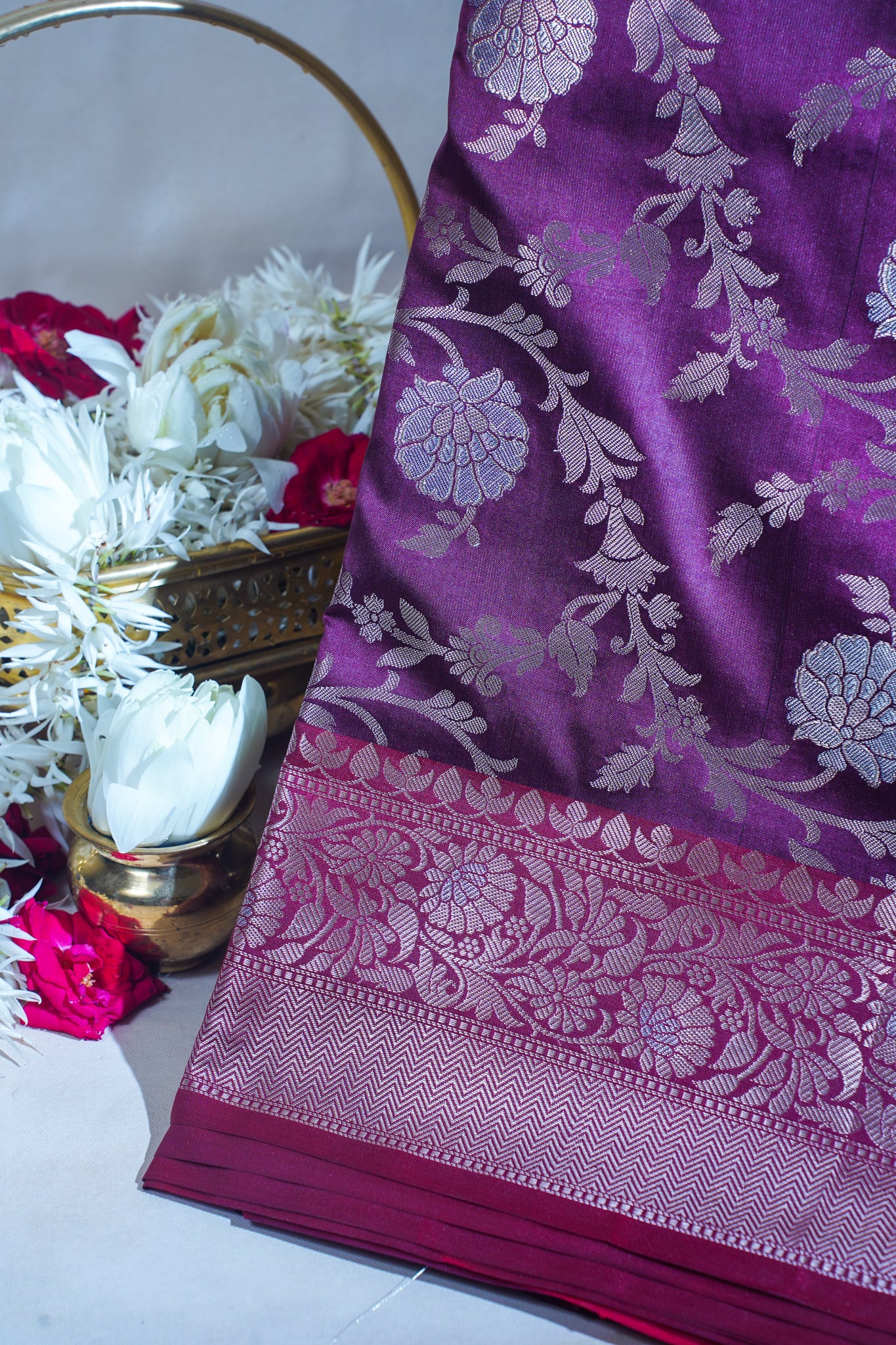 Wine Purple Banarasi Katan Alfi Jaal Saree
