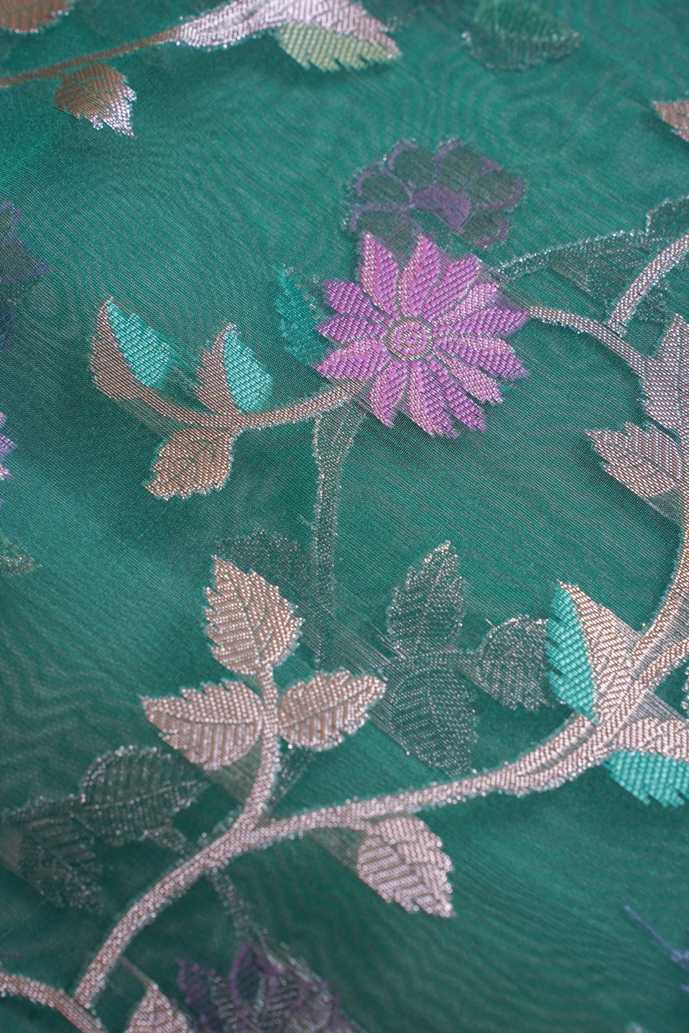 Green Organza Banarasi Tilfi Minakari Jaal Saree