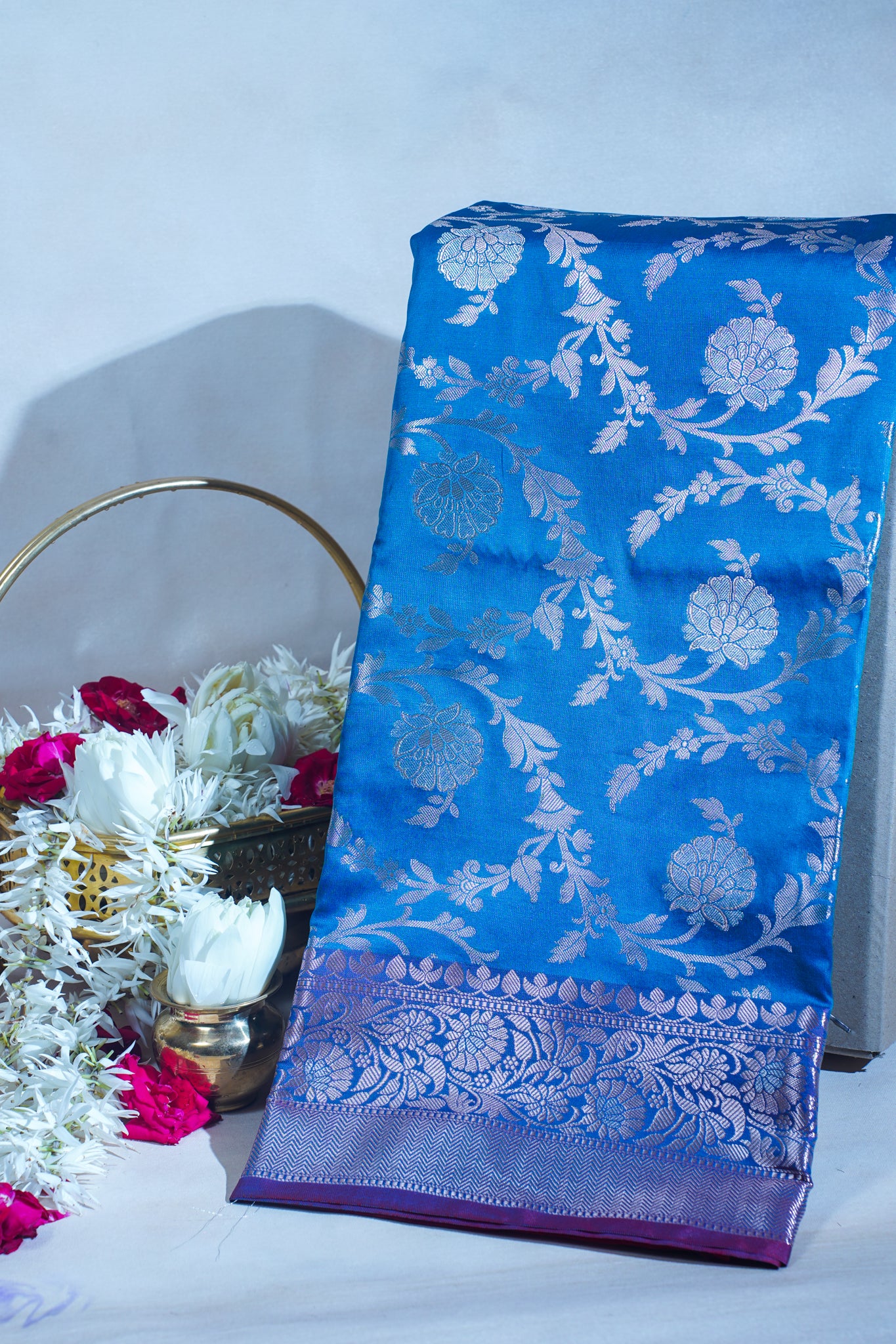 Sky Blue Banarasi Katan Alfi Jaal Saree
