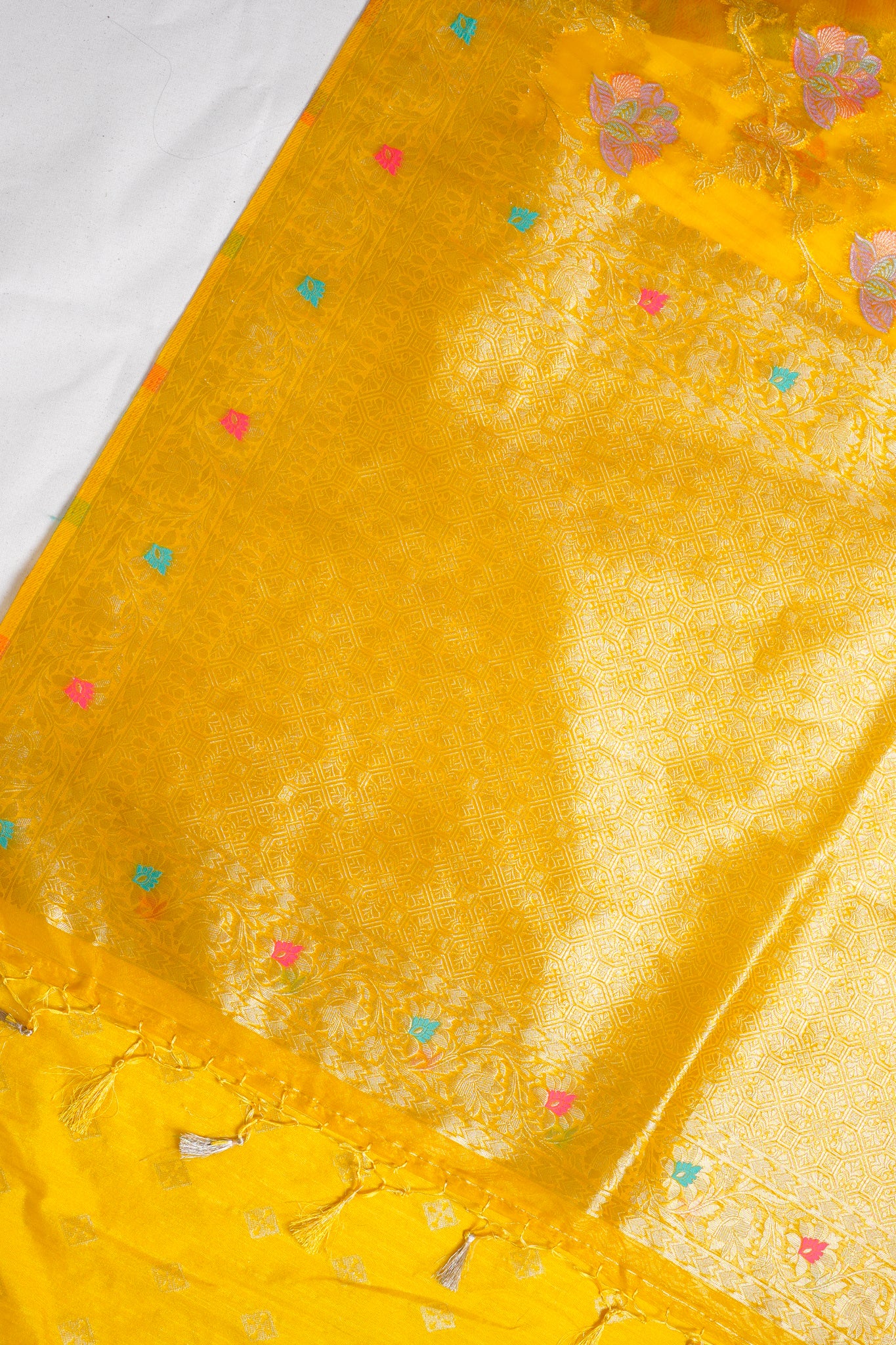 Mustard Yellow Organza Minakari Jaal Saree
