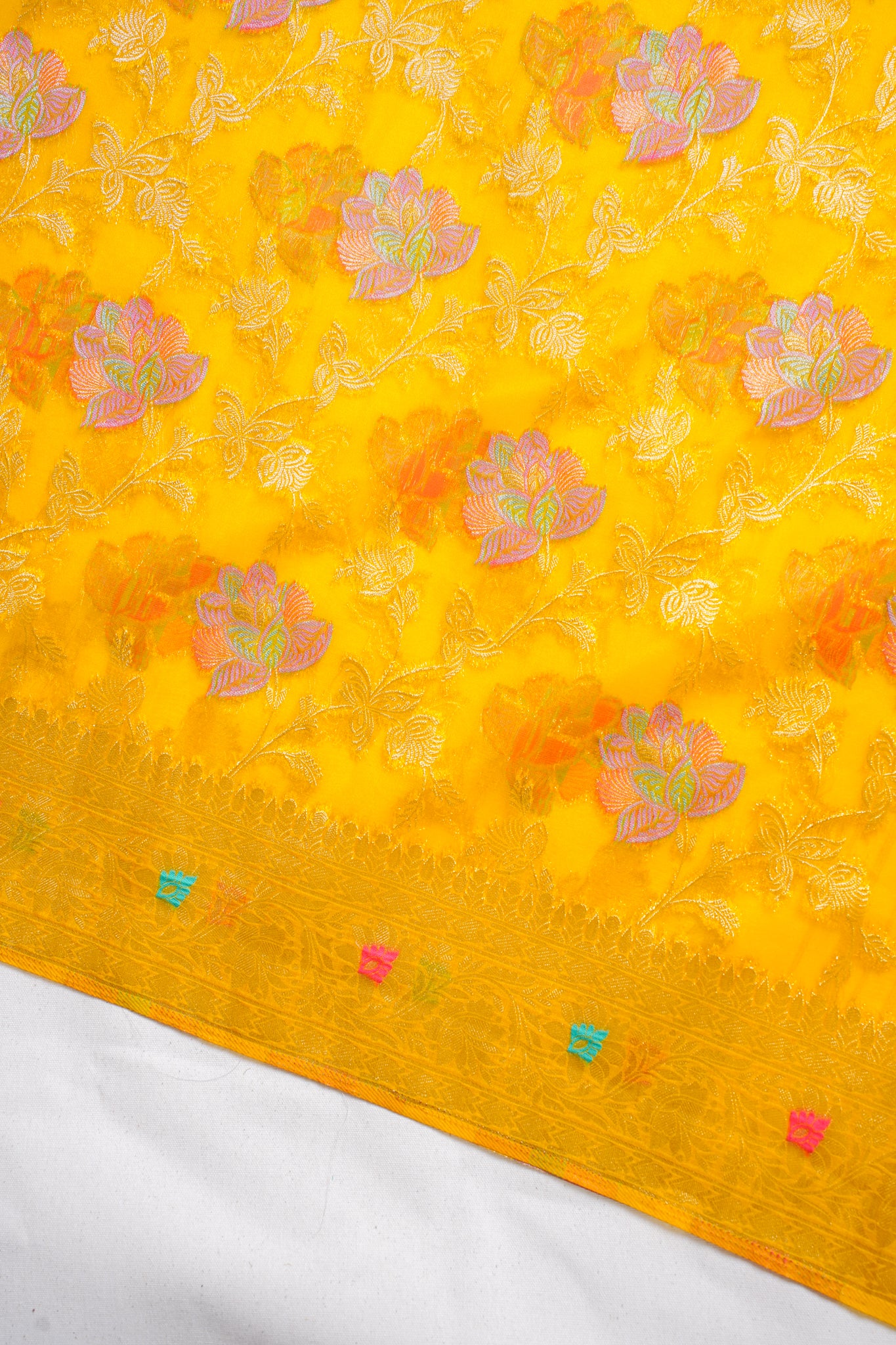 Mustard Yellow Organza Minakari Jaal Saree