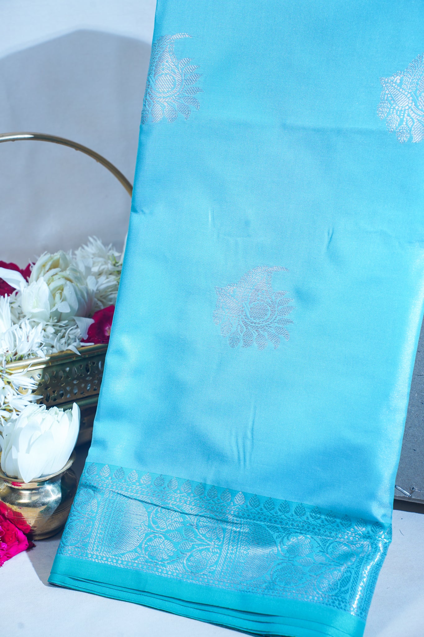 Sky Blue Banarasi Silk Saree with Buta Work