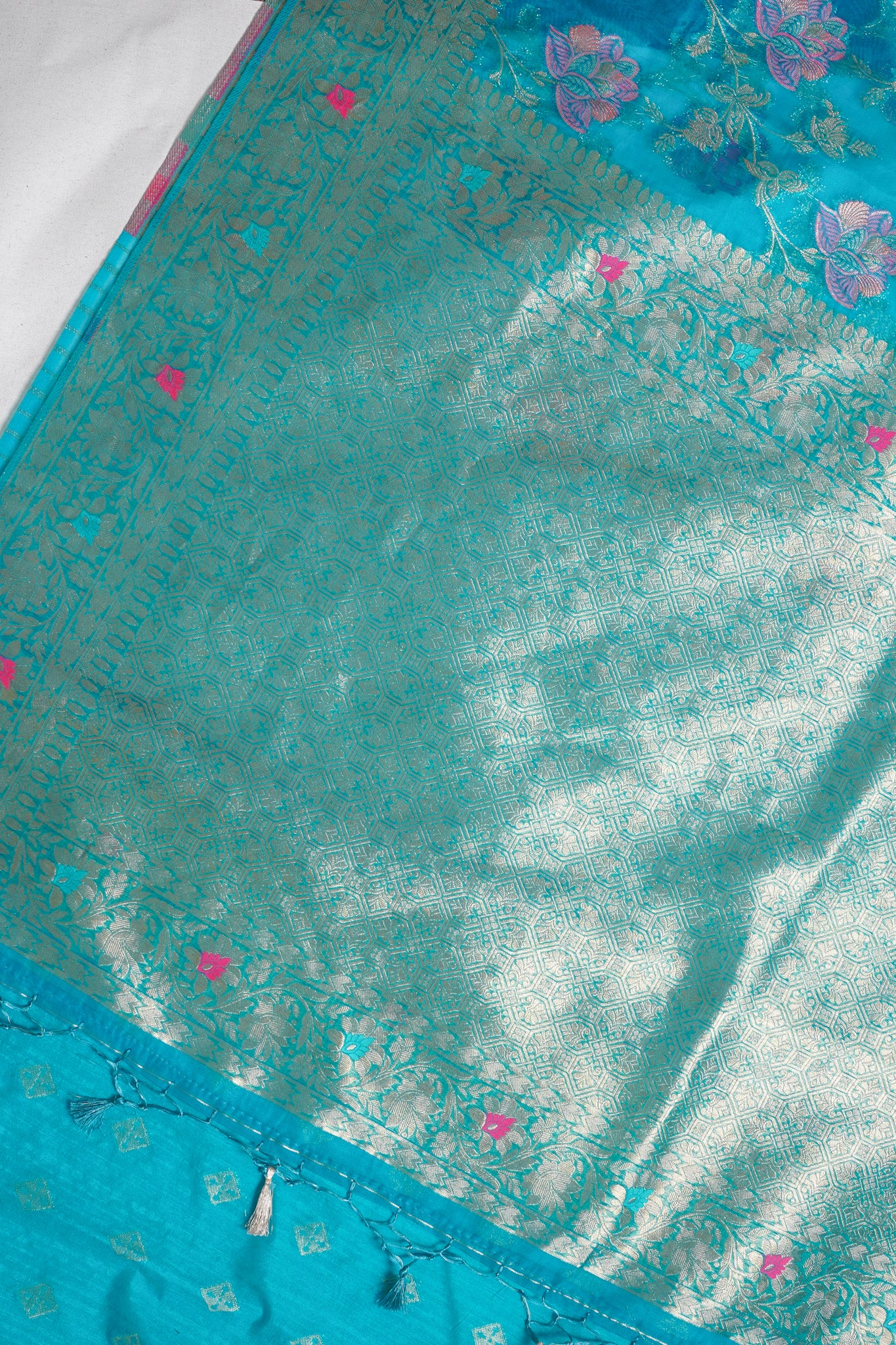 Turquoise Blue Organza Minakari Jaal Saree