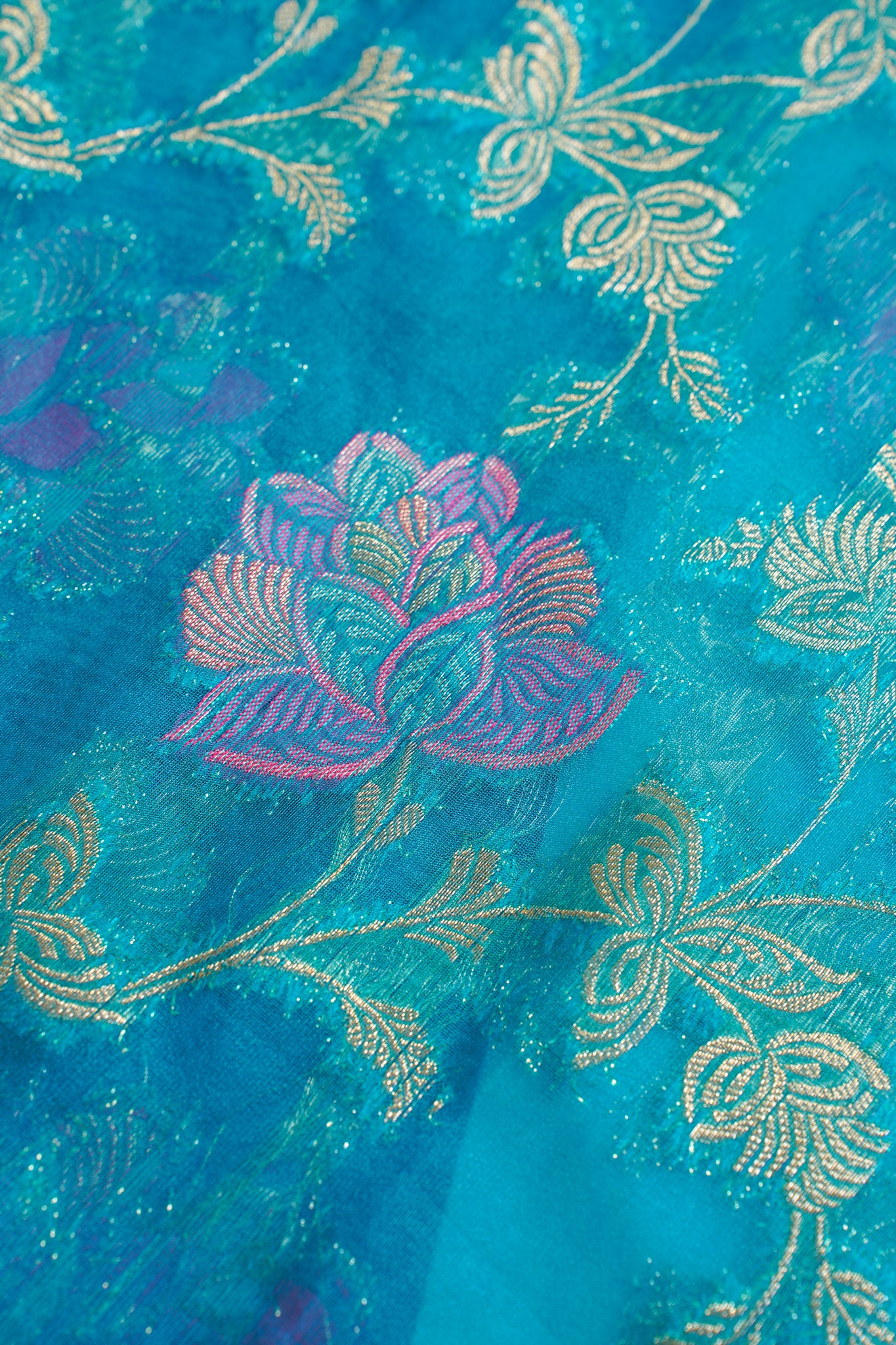 Turquoise Blue Organza Minakari Jaal Saree