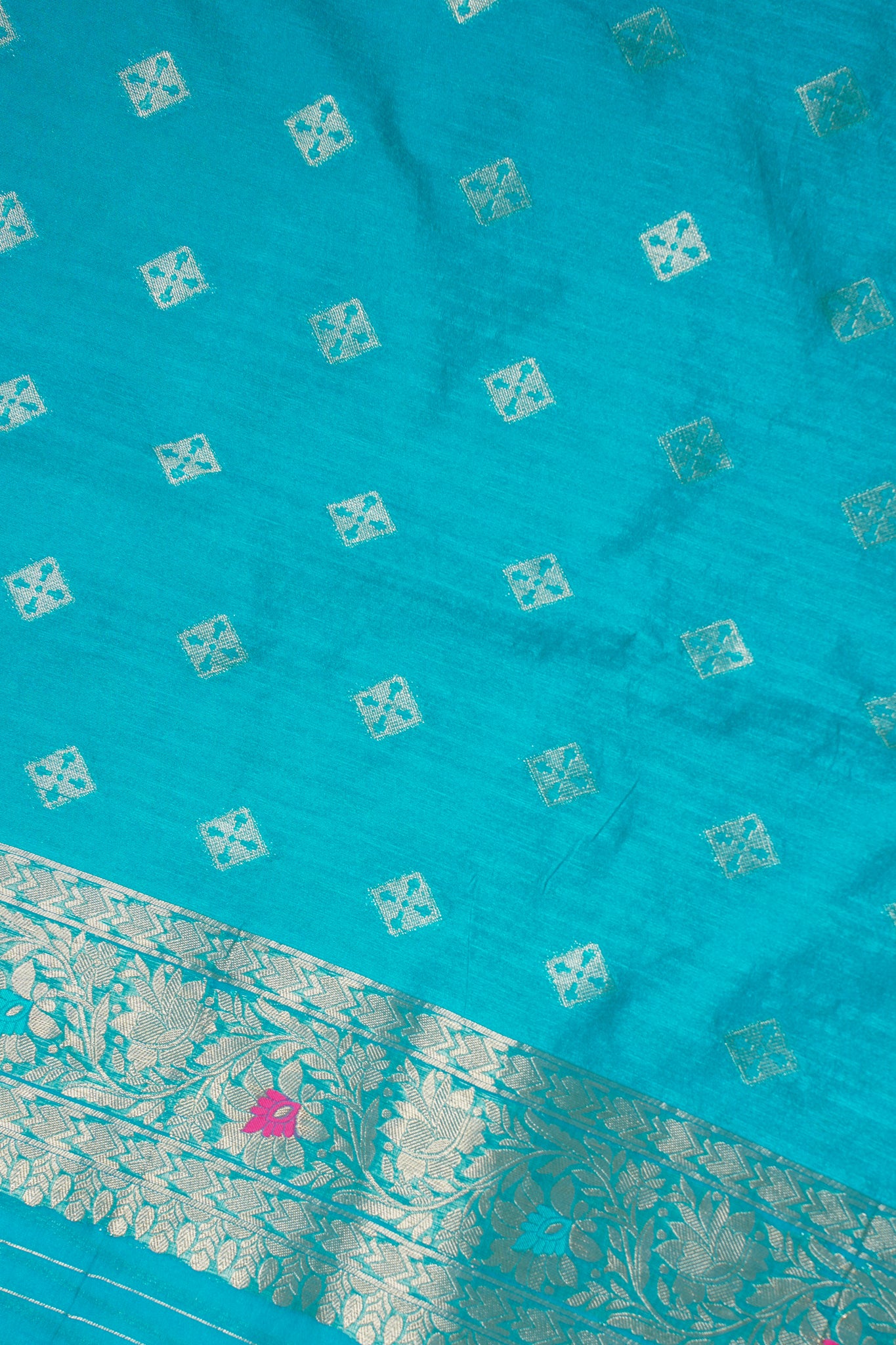 Turquoise Blue Organza Minakari Jaal Saree