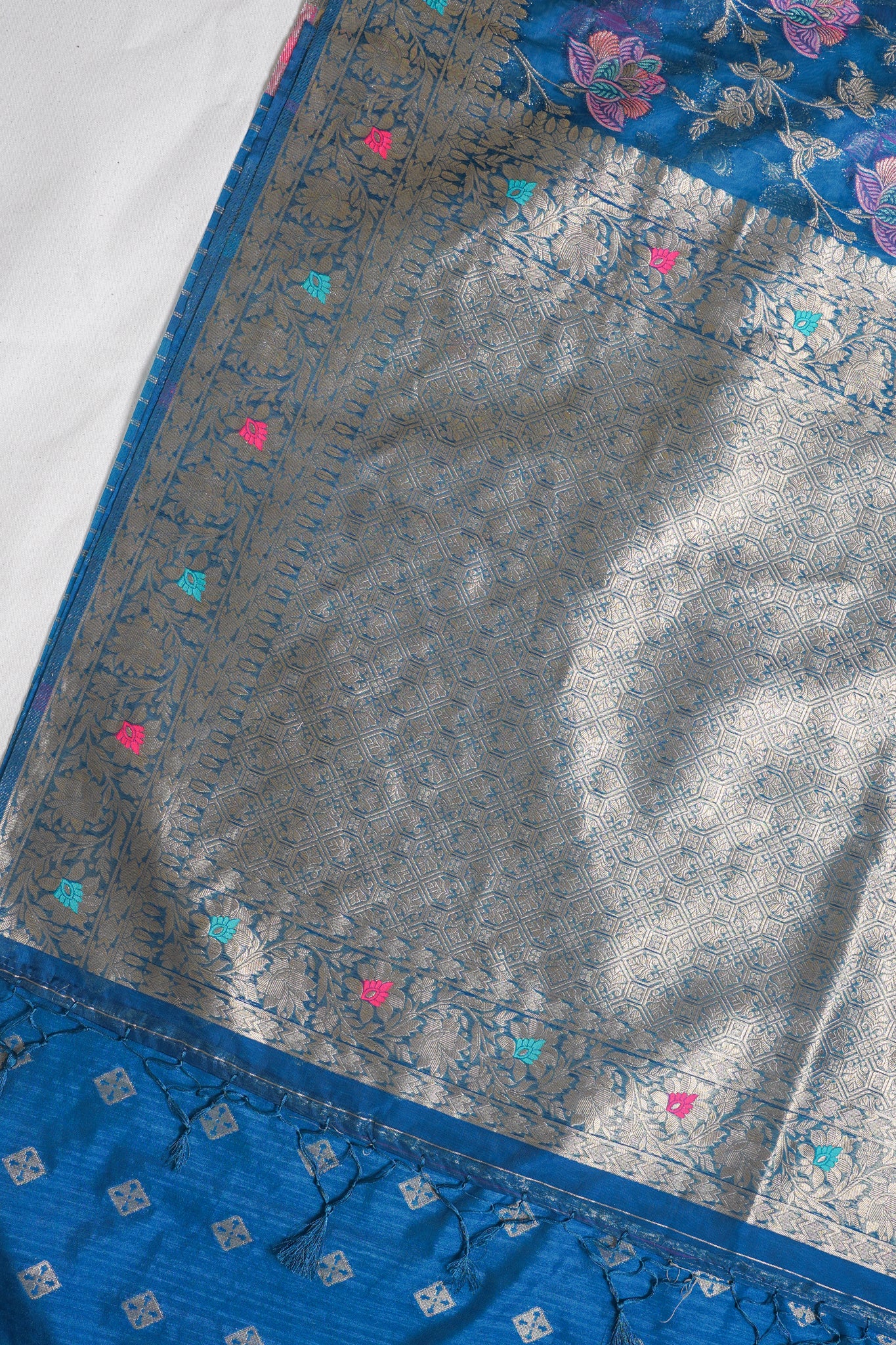 Royal Blue Organza Minakari Jaal Saree