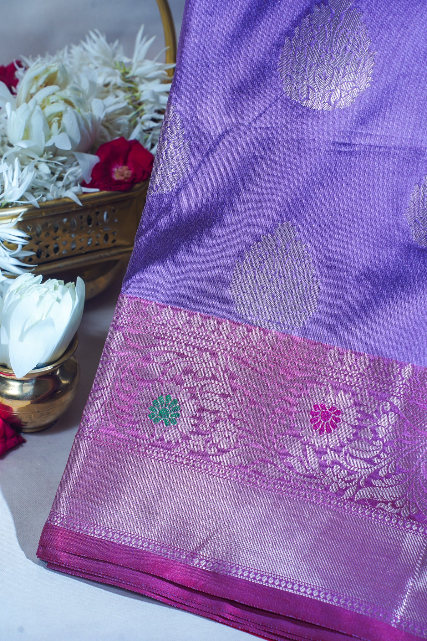 Purple Banarasi Katan Alfi Buta Saree