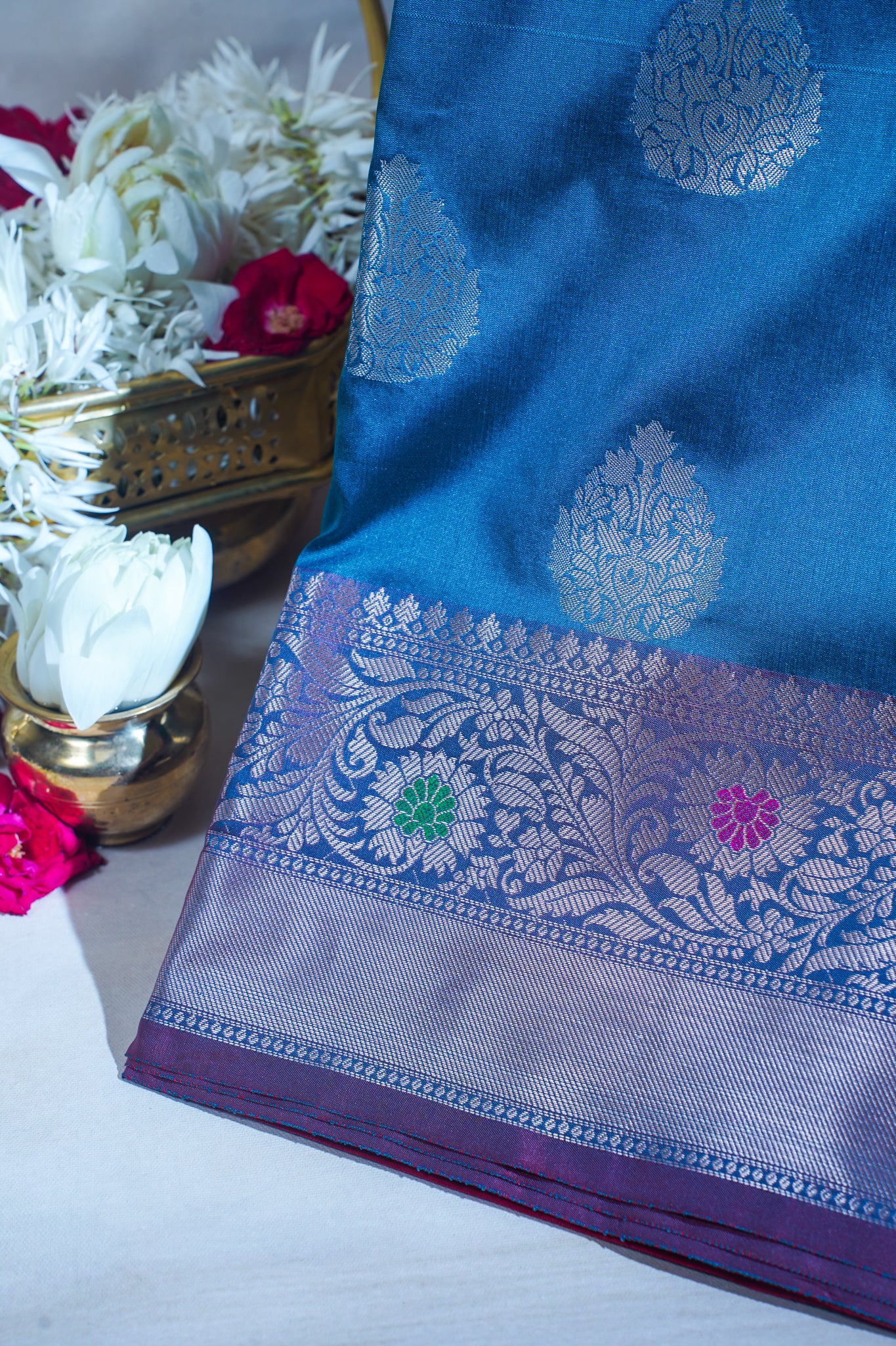 Blue Katan Alfi Buta Saree
