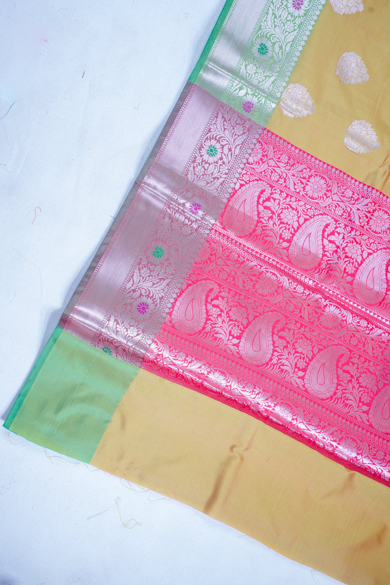 Yellow-Golden Katan Alfi Buta Saree