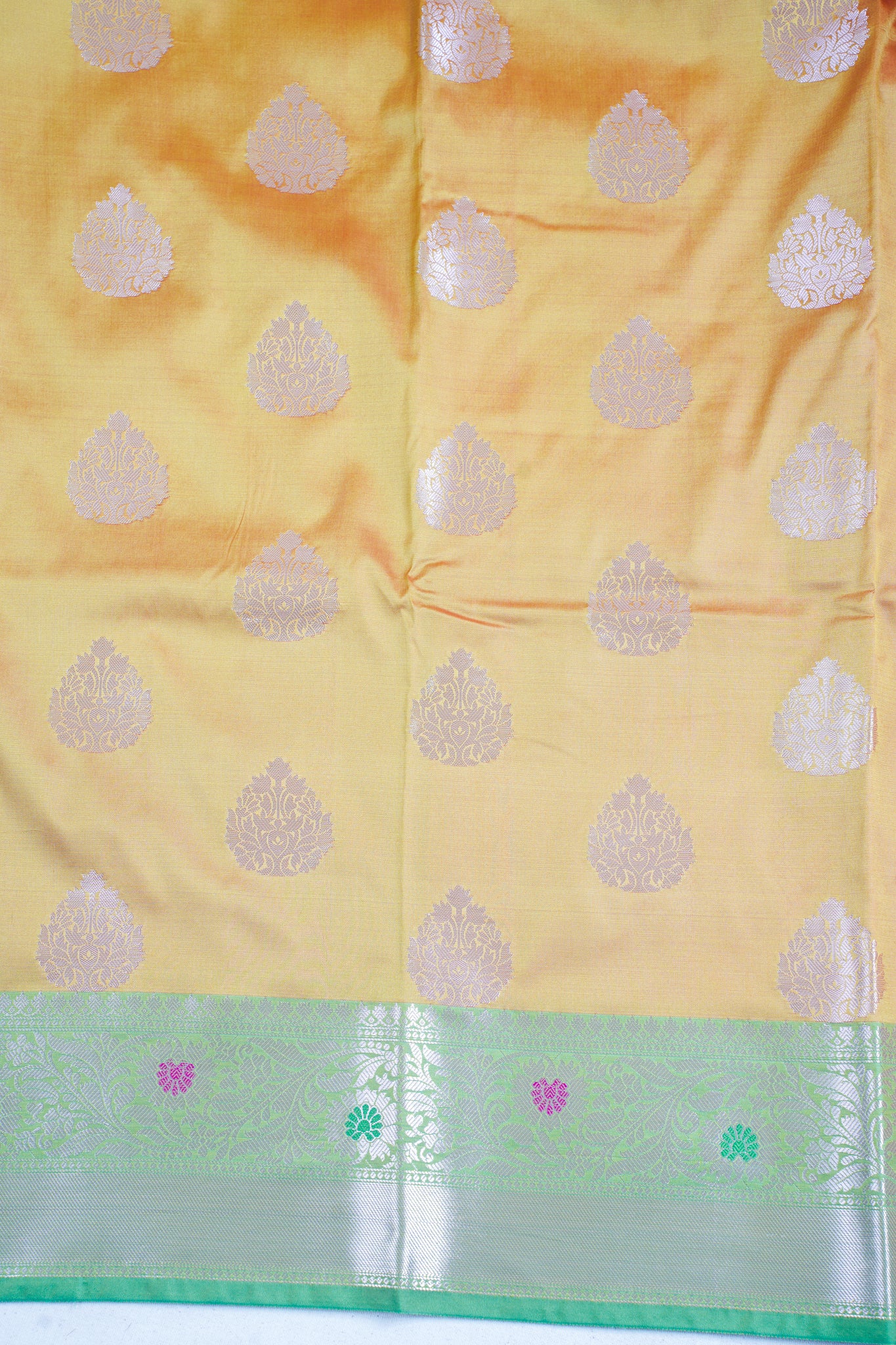 Yellow-Golden Katan Alfi Buta Saree