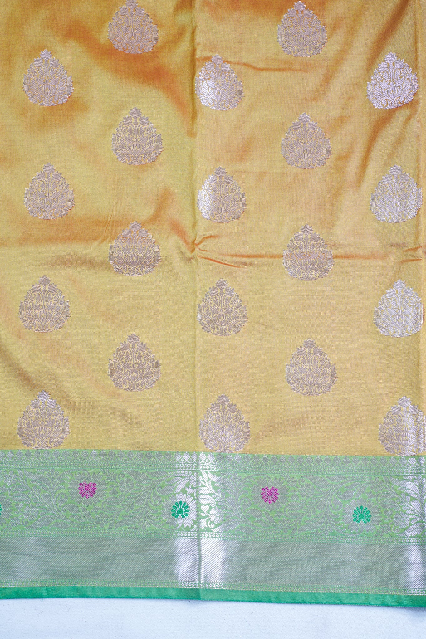 Yellow-Golden Katan Alfi Buta Saree
