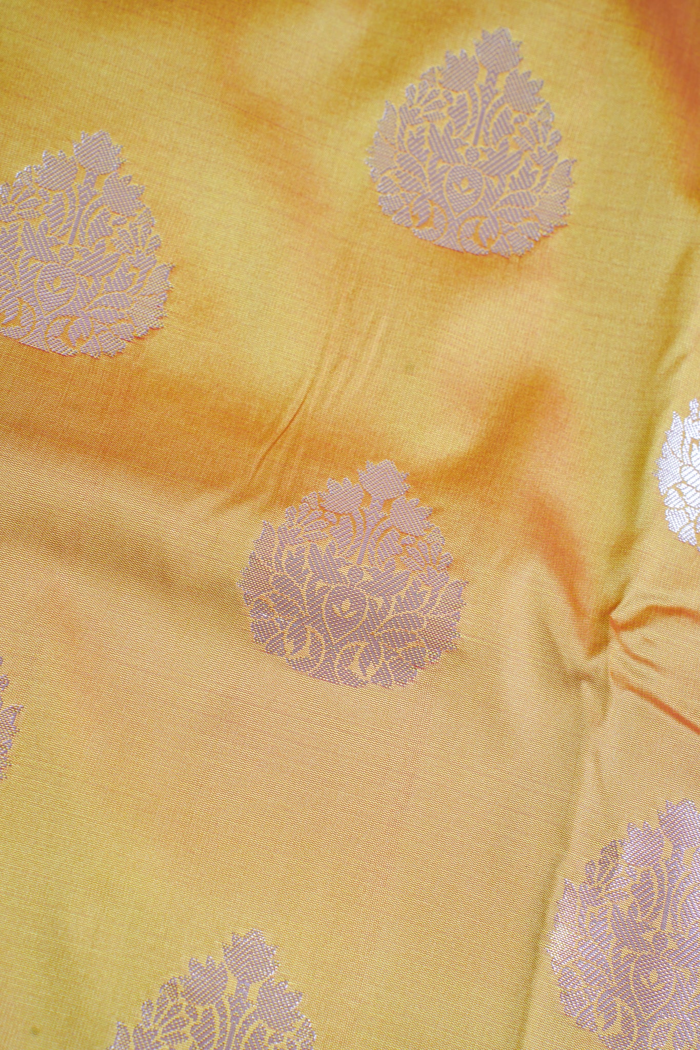 Yellow-Golden Katan Alfi Buta Saree