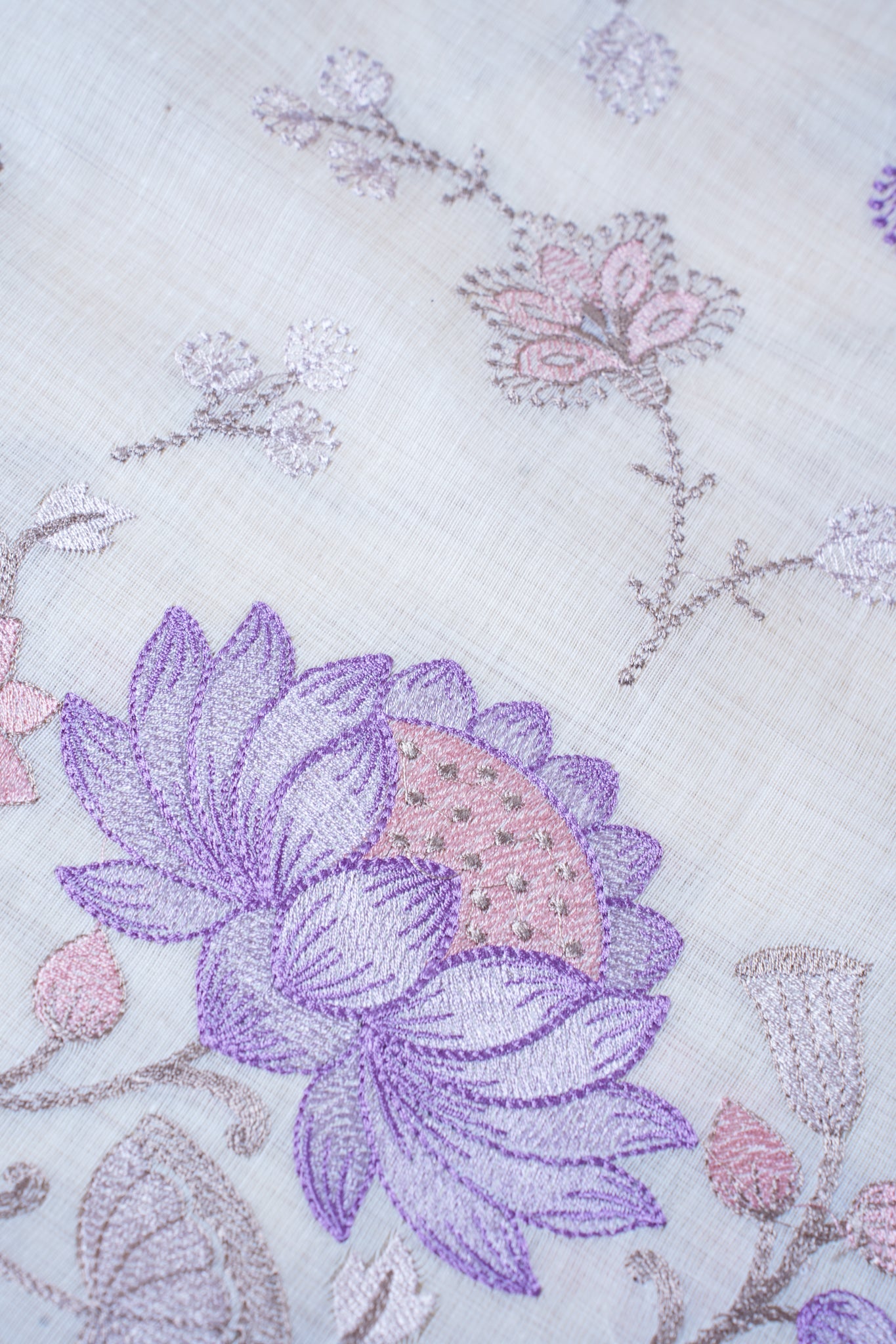 Off-White Cotton Saree with Multicolor Minakari Embroidery