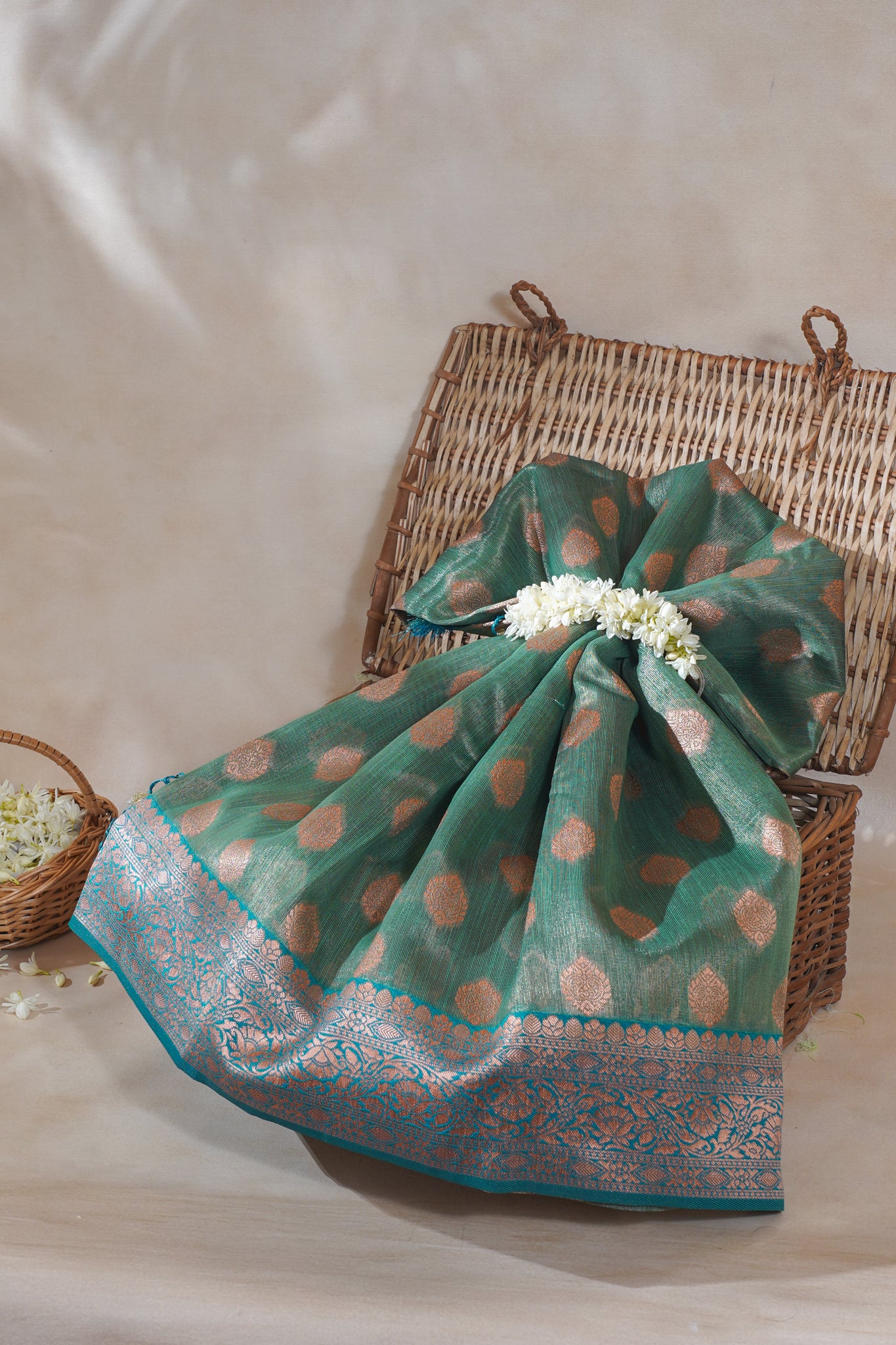 Green Banarasi Copper Buta Saree