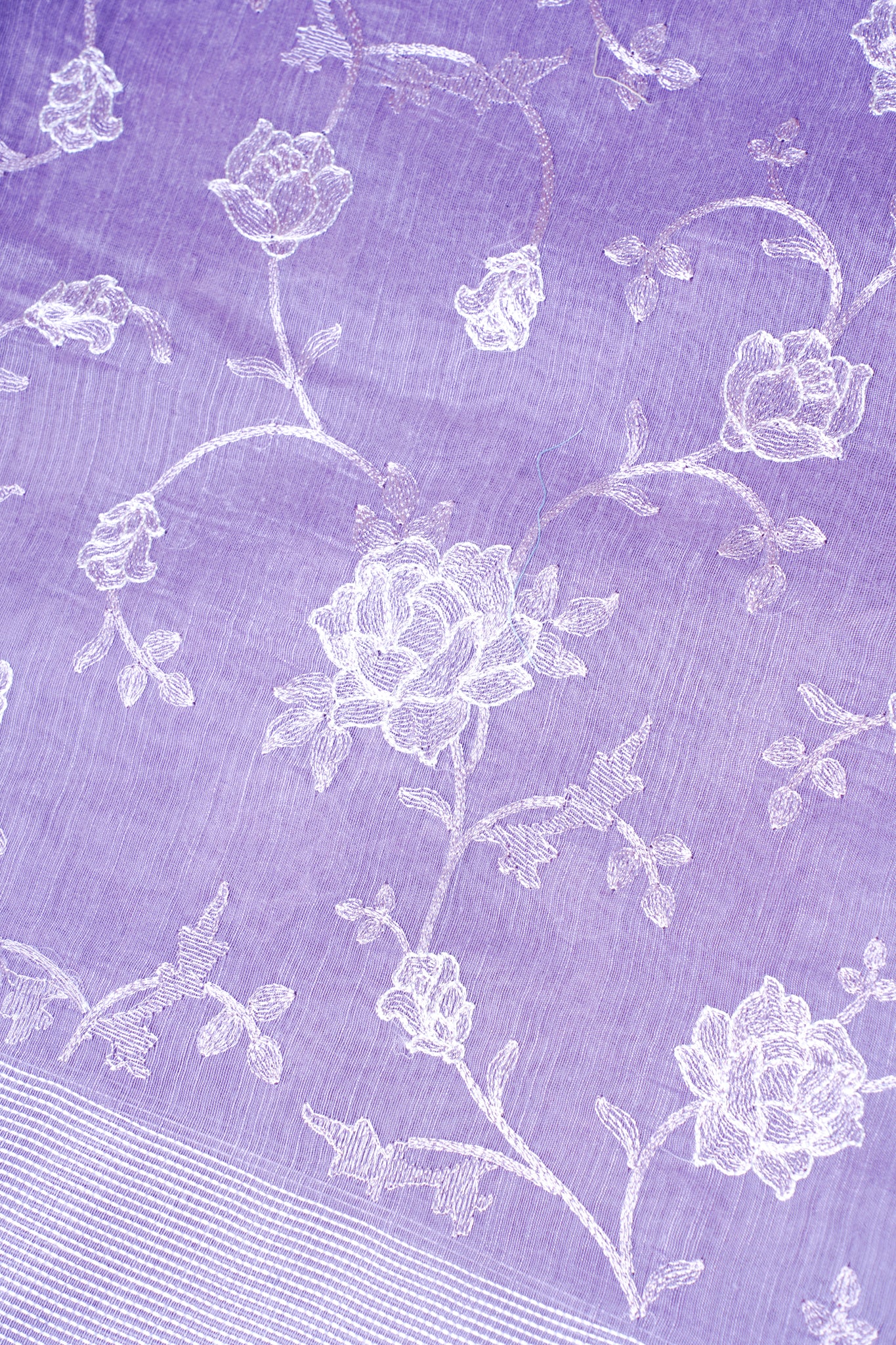 Lilac Pure Linen Saree with White Chikankari Embroidery