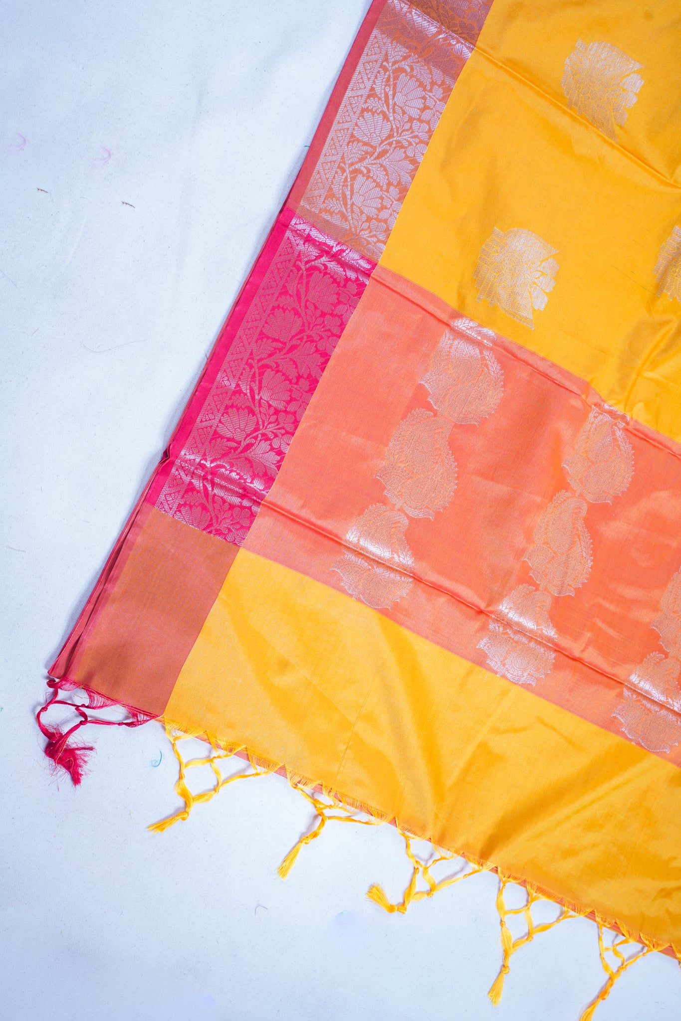 Mustard Yellow Banarasi Silk Saree with Buta Work