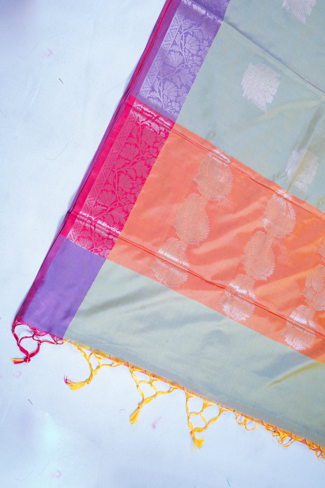 Pastel Grey-Green Banarasi Silk Saree with Buta Work