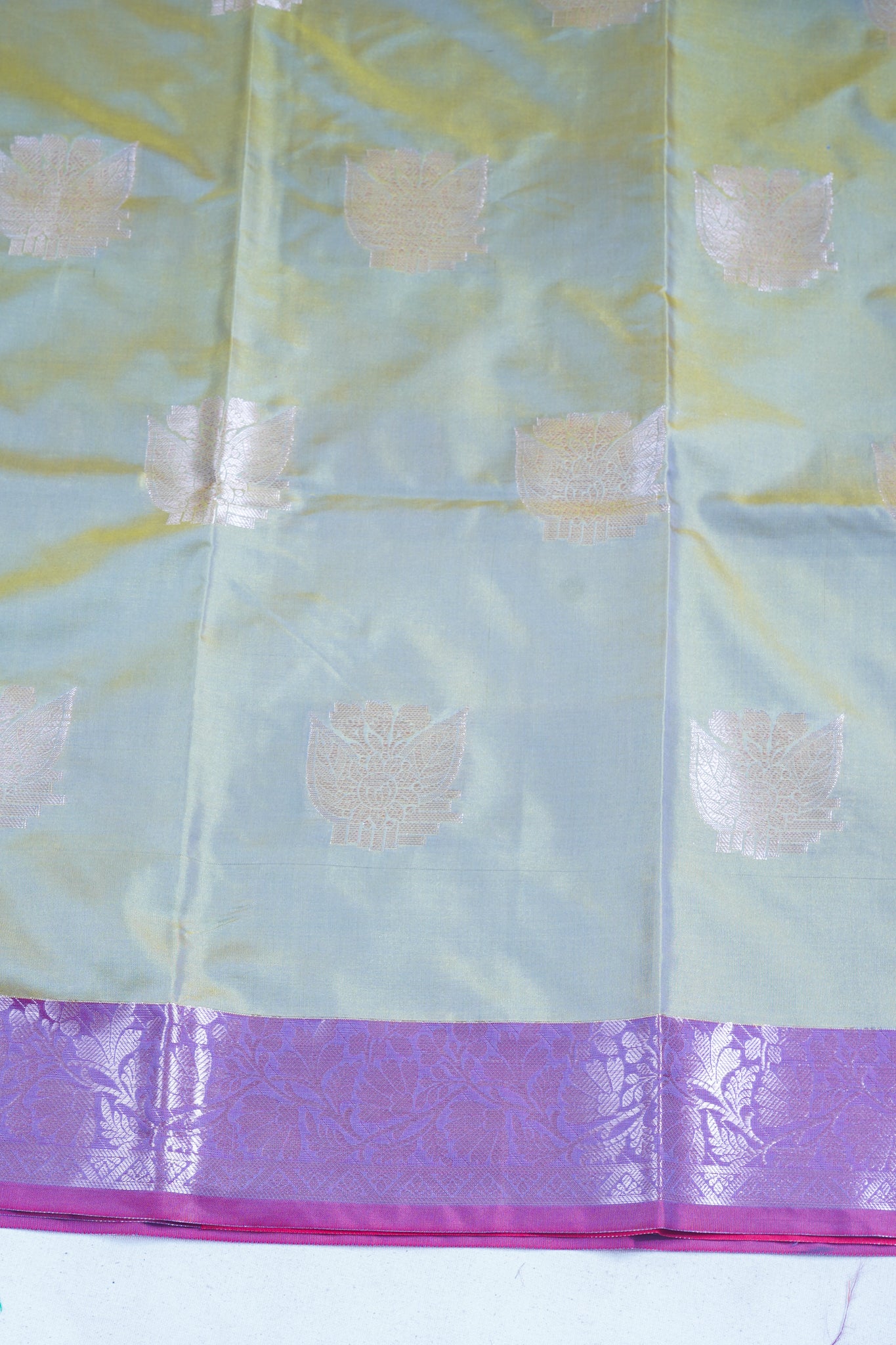 Pastel Grey-Green Banarasi Silk Saree with Buta Work