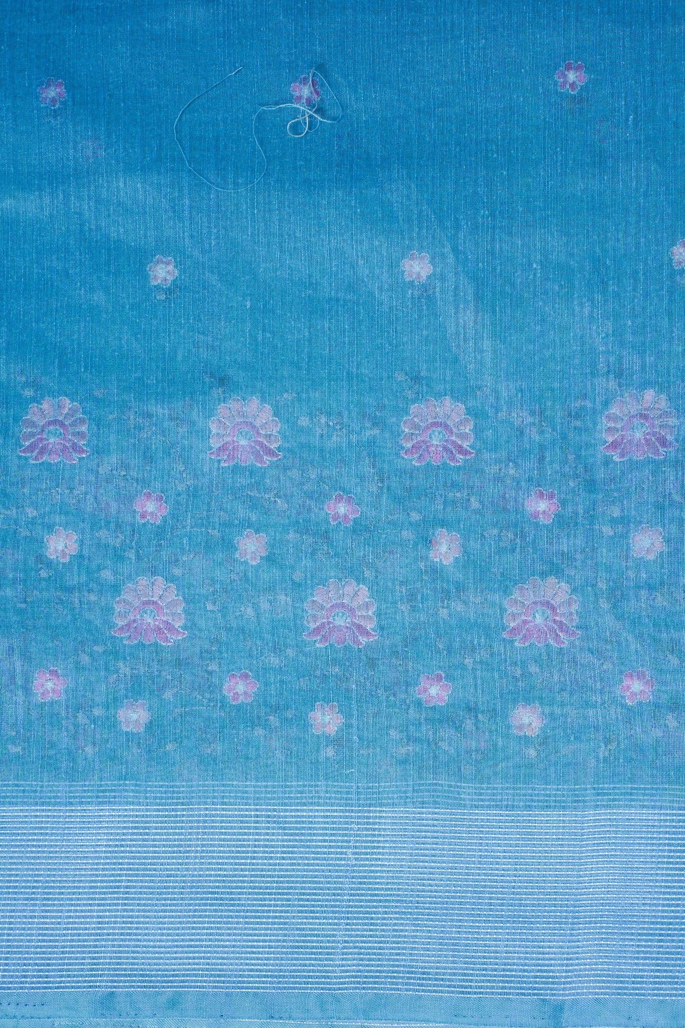 Sky Blue Linen Saree with Multicolor Chikankari Embroidery