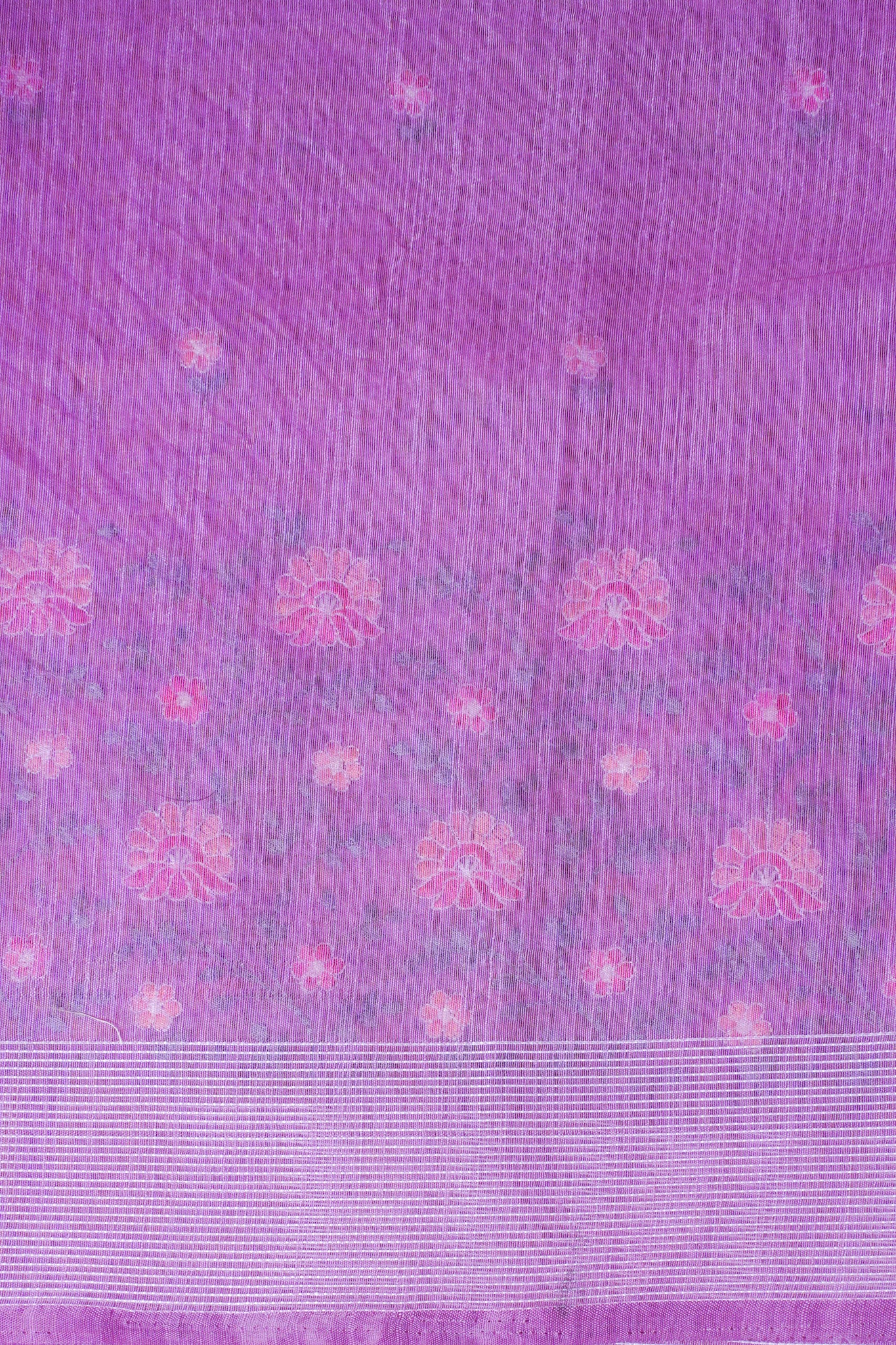 Lavender Linen Saree with Multicolor Chikankari Embroidery