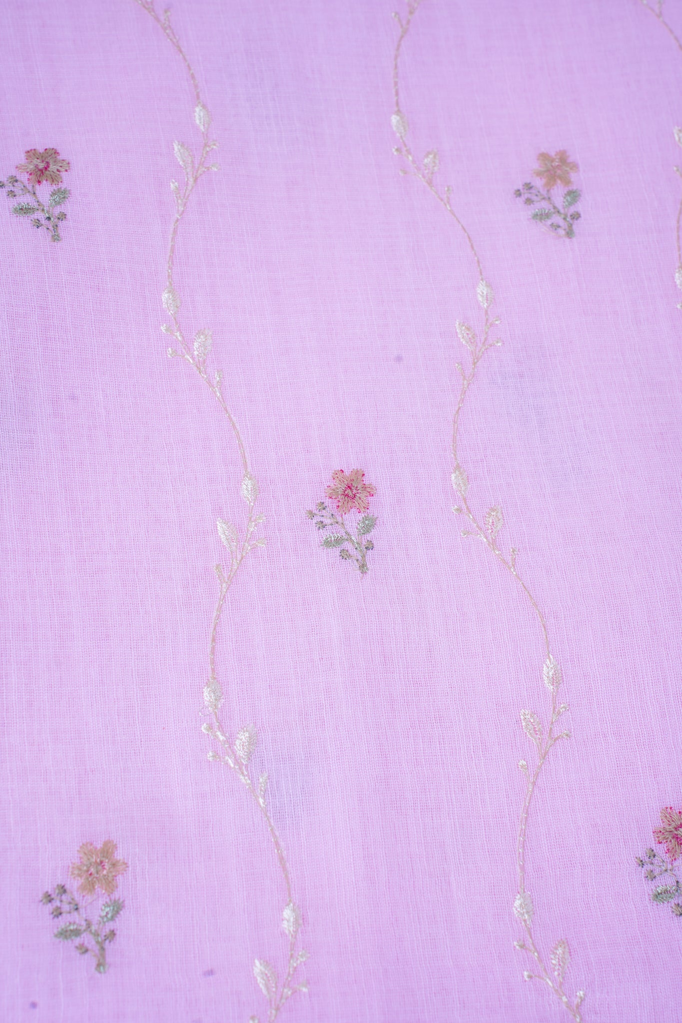 Baby Pink Cotton Saree with Minakari Floral Embroidery