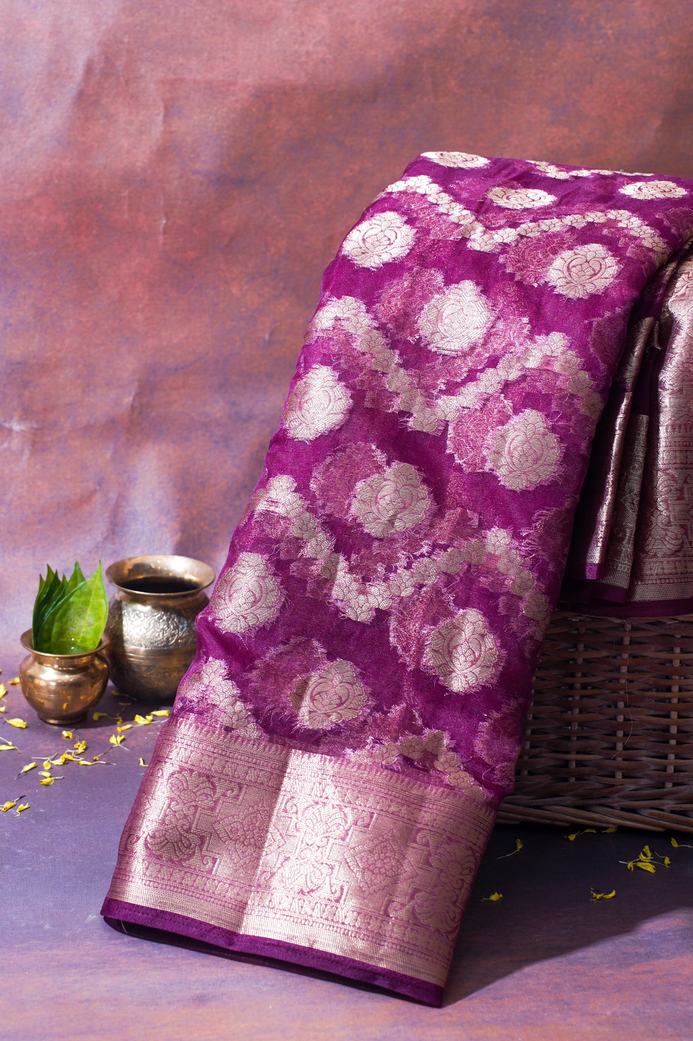 Magenta Organza Banarasi Jaal Weaving Saree