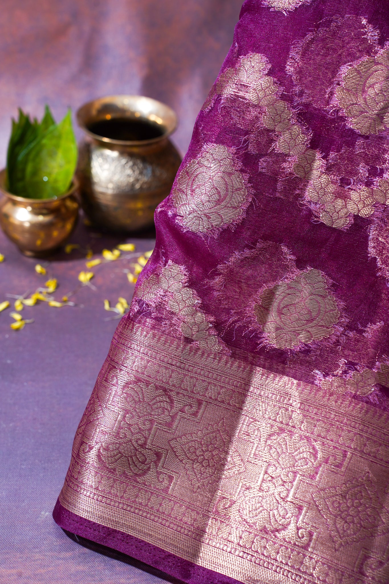 Magenta Organza Banarasi Jaal Weaving Saree