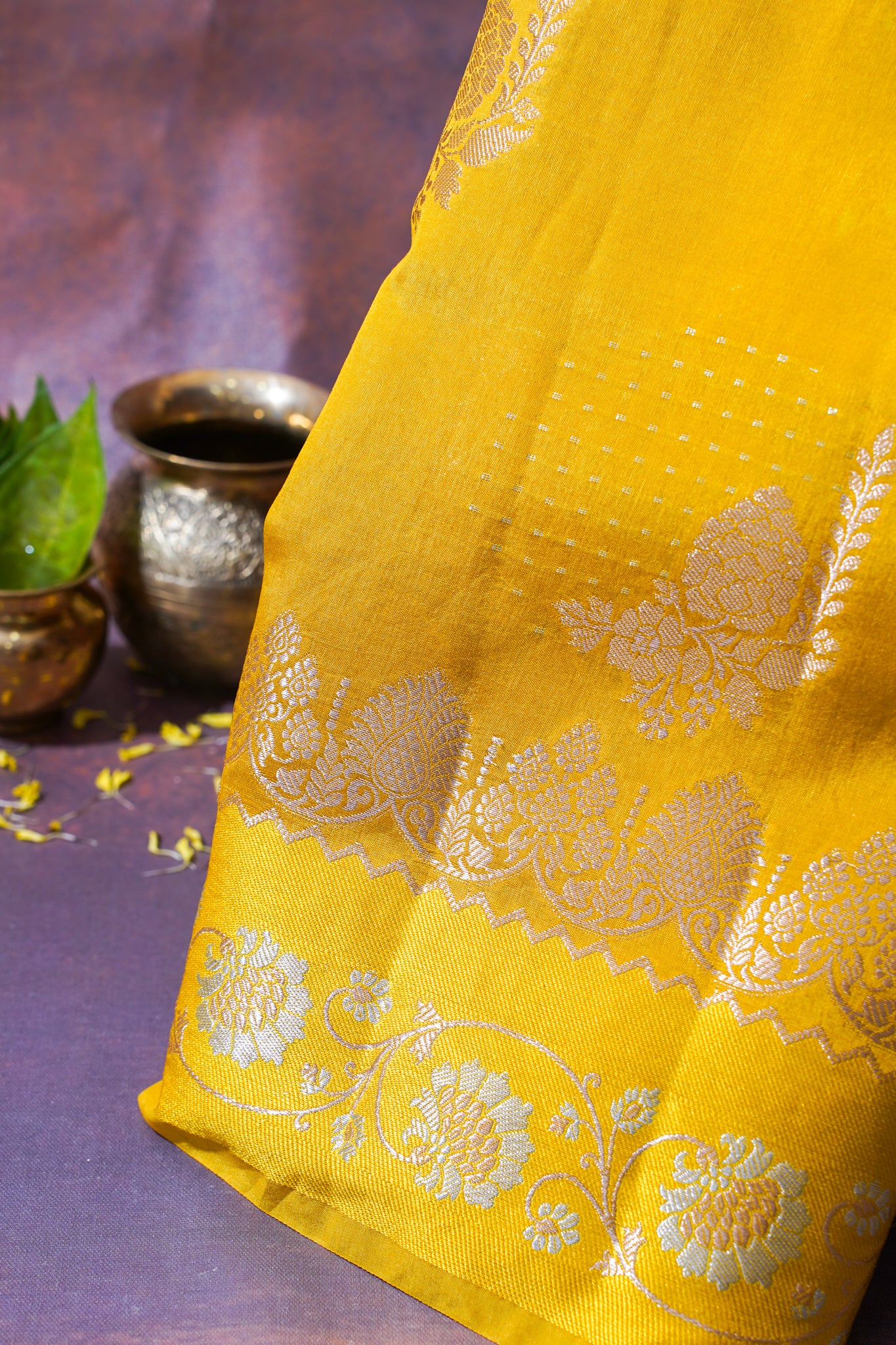 Mustard Yellow Warm Silk Banarasi Buta Saree