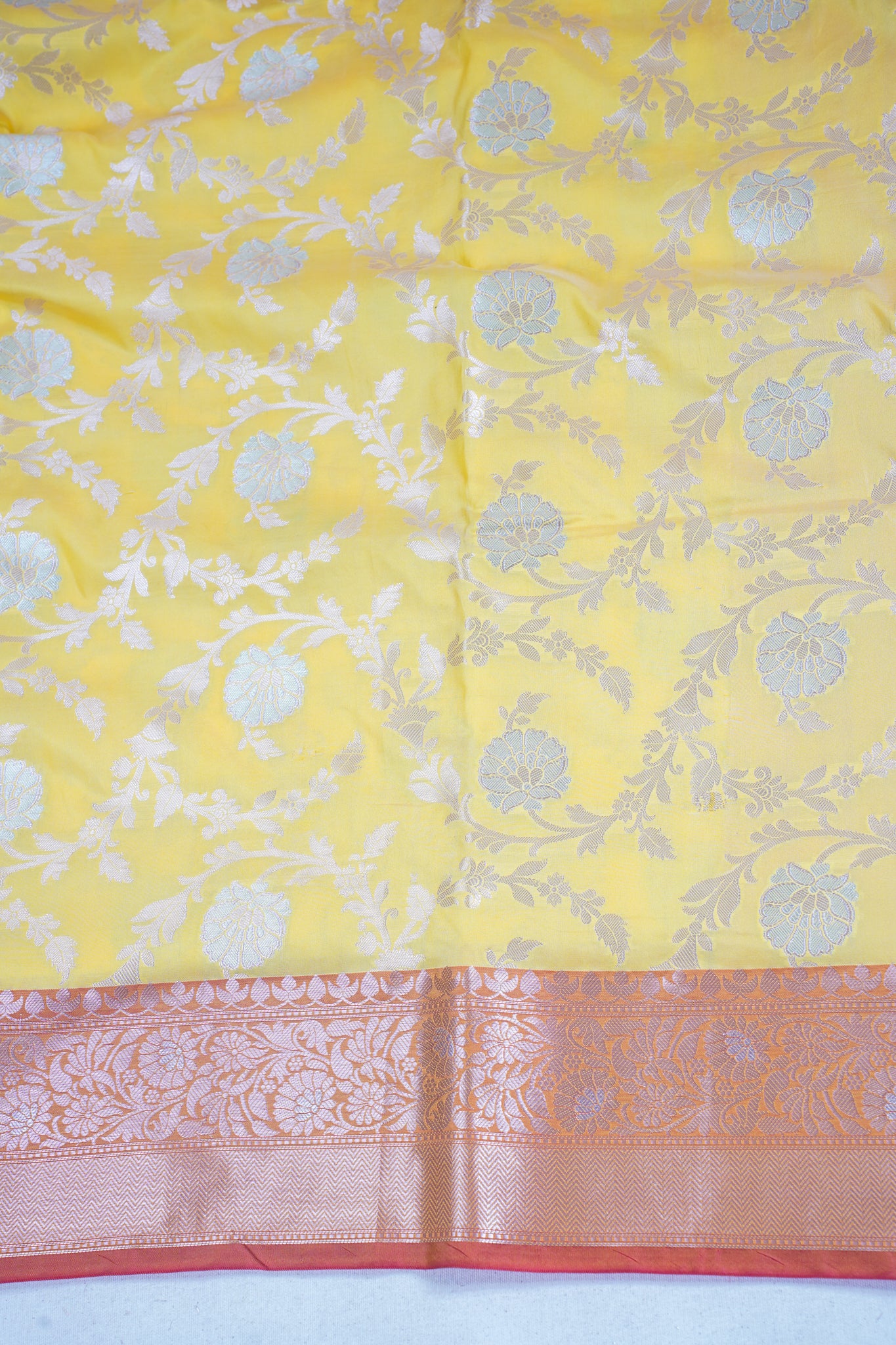 Yellow Banarasi Katan Alfi Jaal Saree
