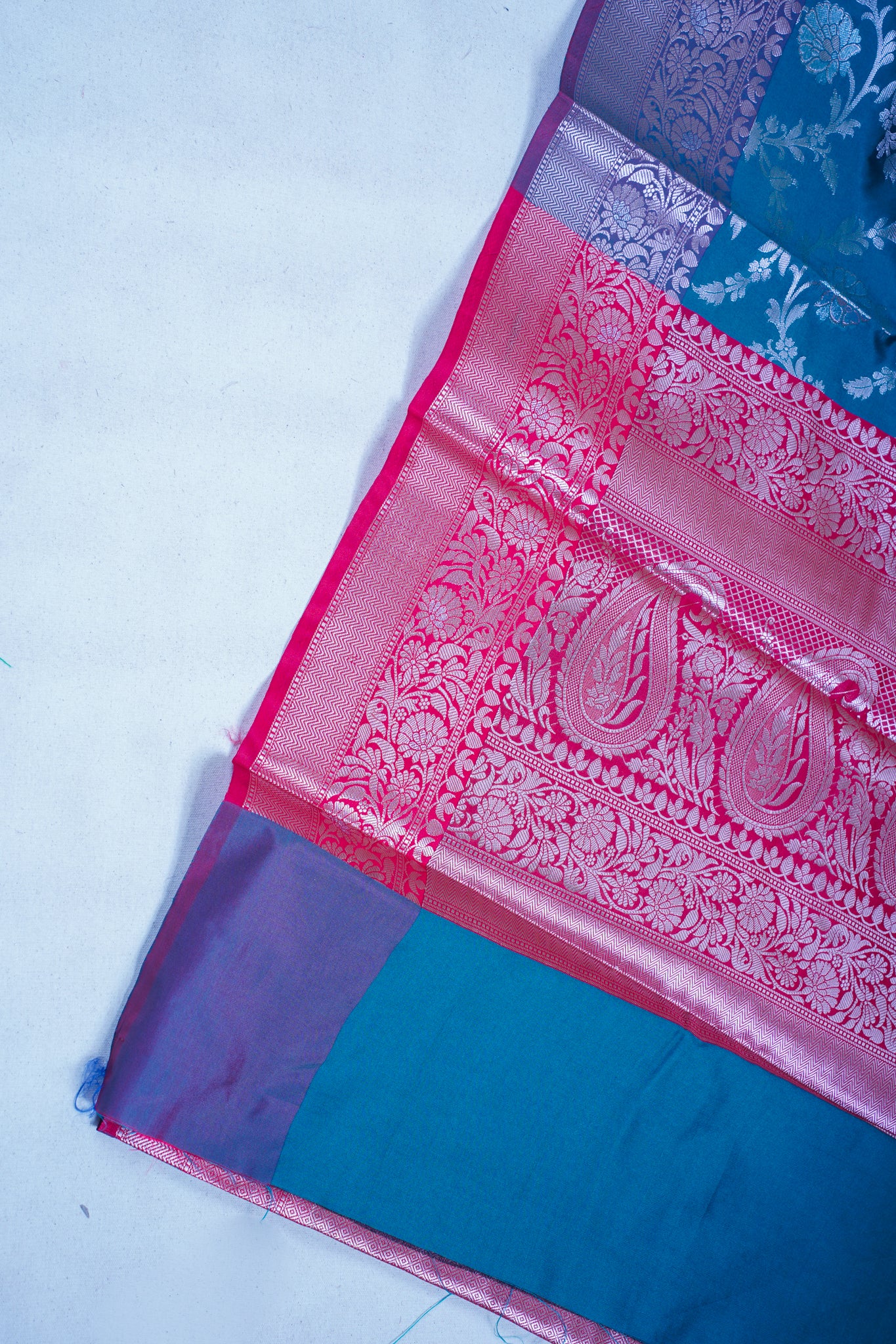 Teal Blue Banarasi Katan Alfi Jaal Saree
