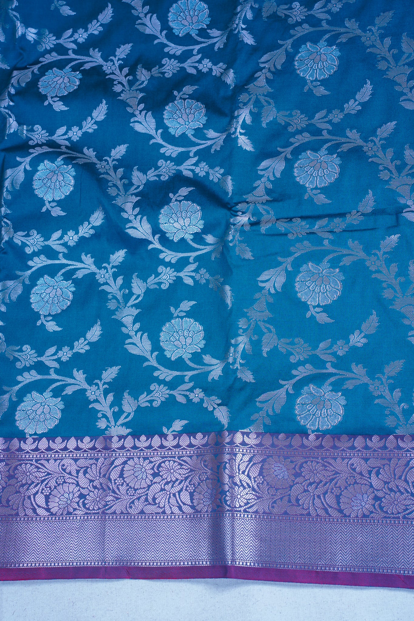 Teal Blue Banarasi Katan Alfi Jaal Saree